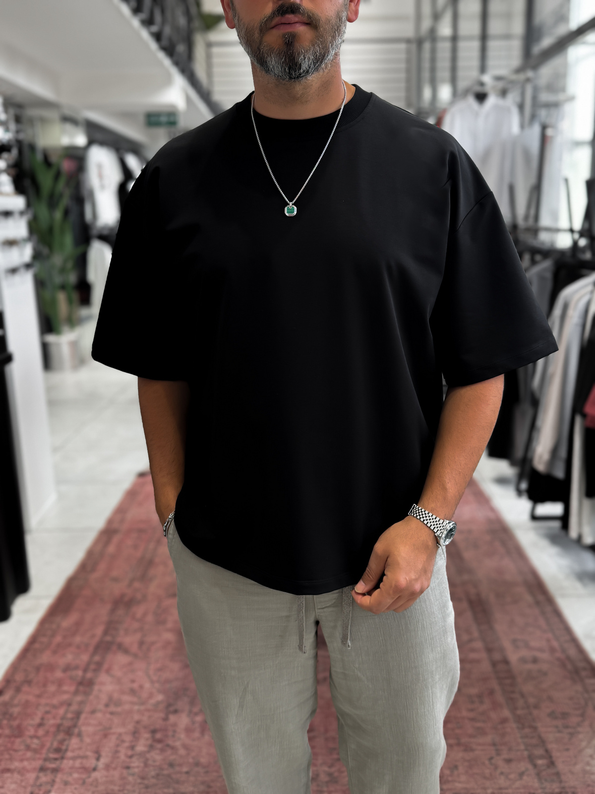 Siyah İki İplik Basic T-Shirt BY-1208/363