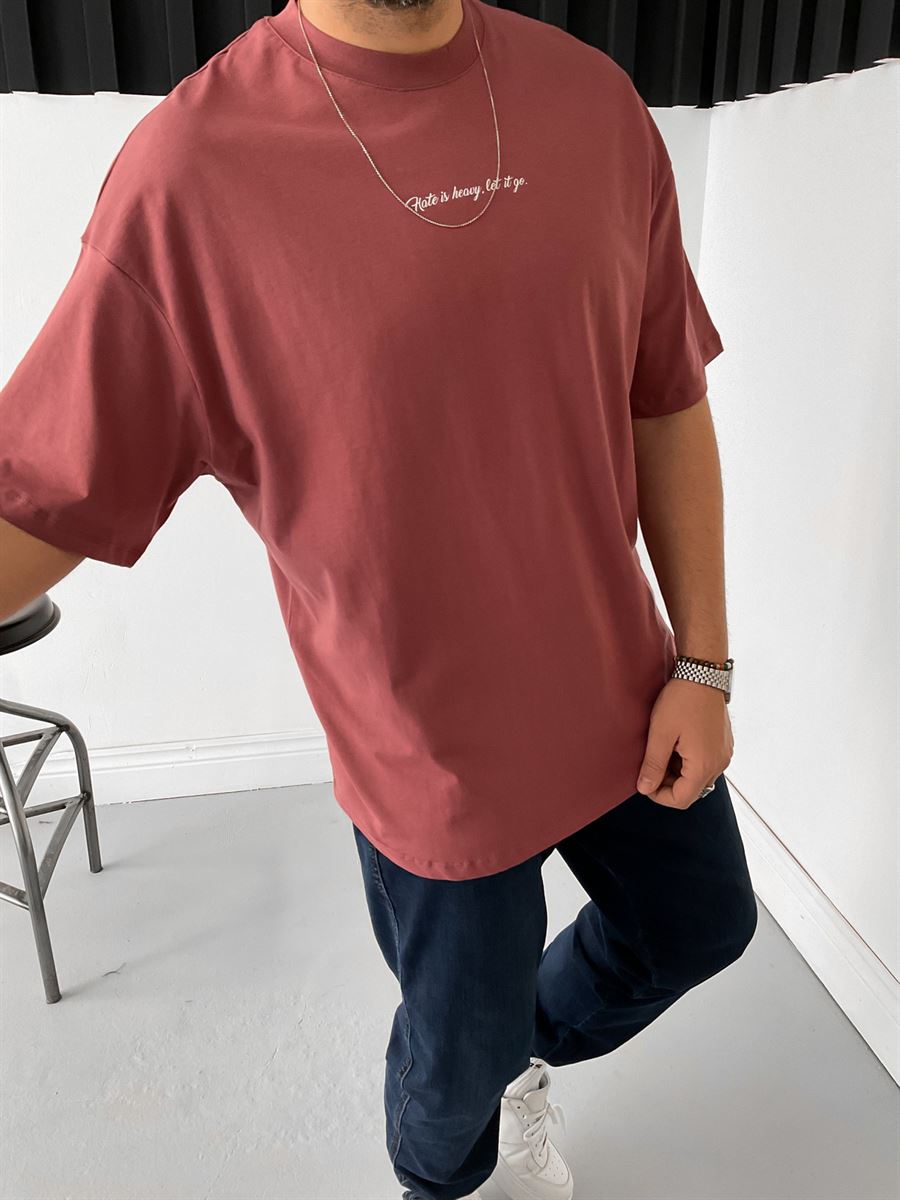 Gül Kurusu Hate Oval Kesim Oversize T-Shirt BY-1210