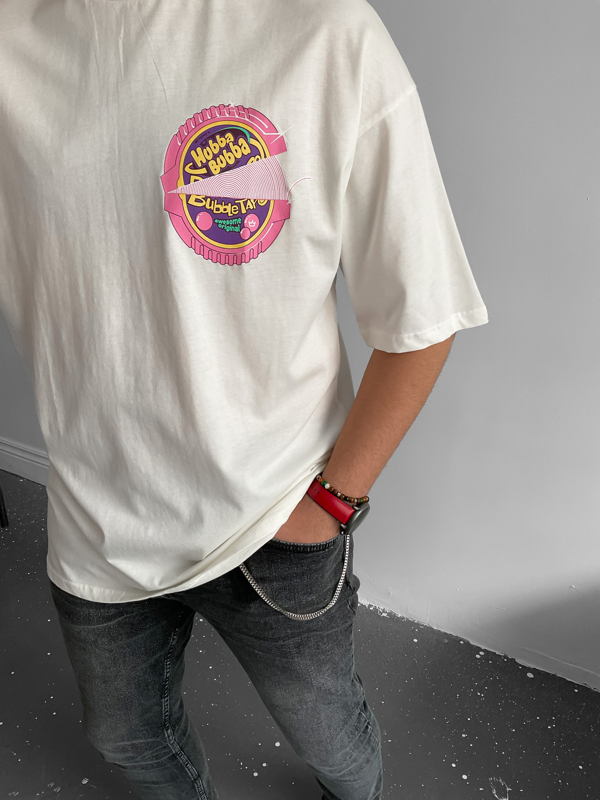 Beyaz Bubble Baskılı T-Shirt B-1144