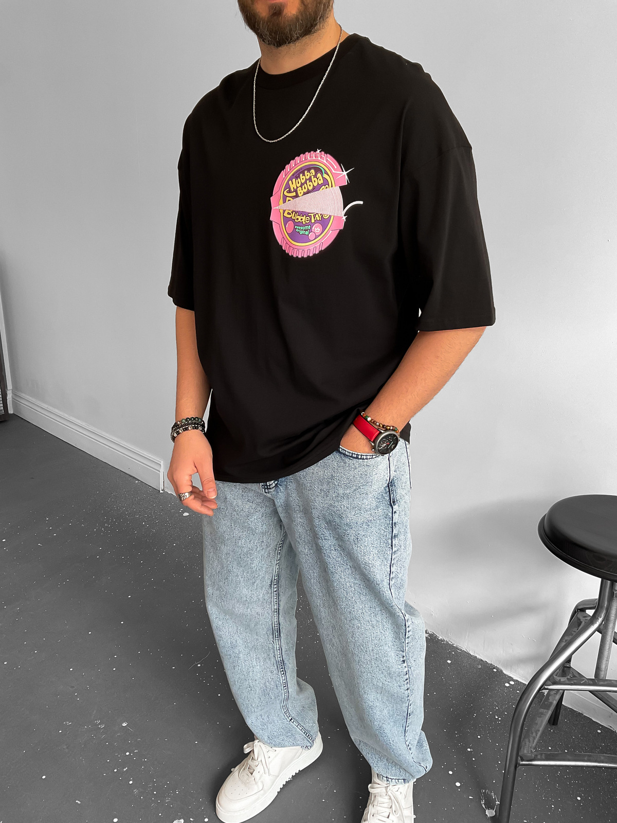 Siyah Bubble Baskılı T-Shirt B-1144