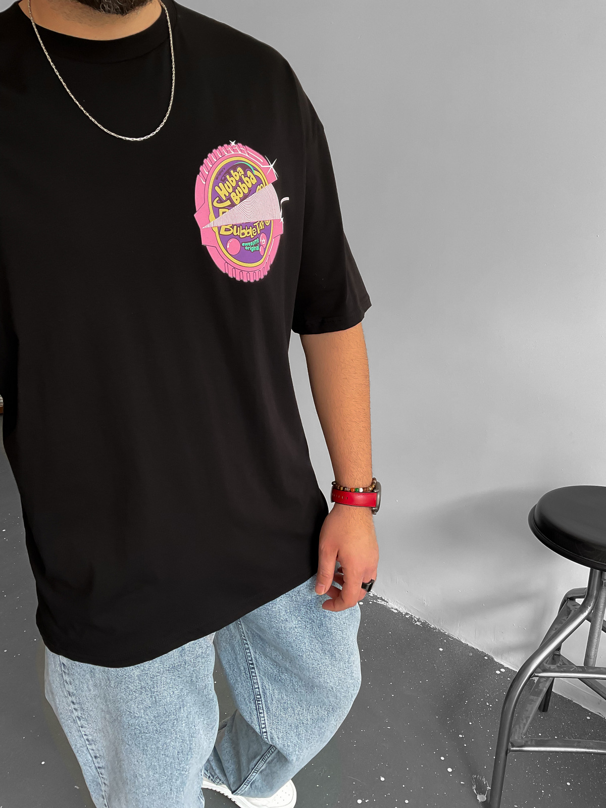 Siyah Bubble Baskılı T-Shirt B-1144