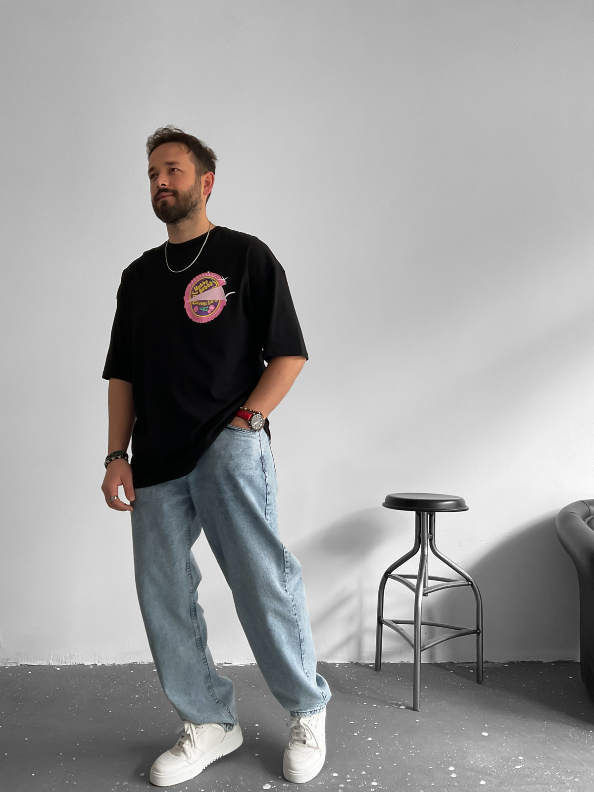 Siyah Bubble Baskılı T-Shirt B-1144