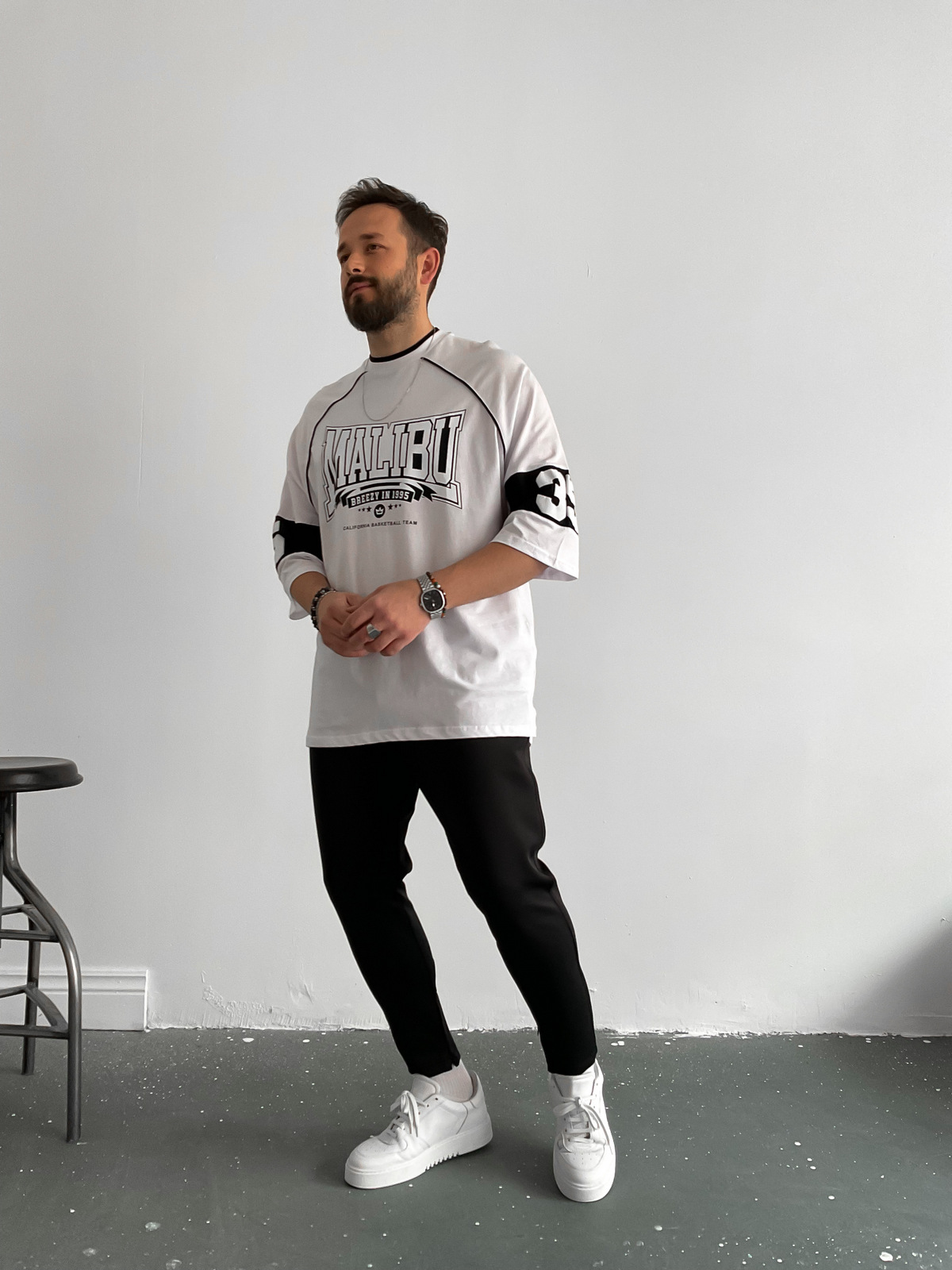 Beyaz Malibu Baskılı T-Shirt B-1115