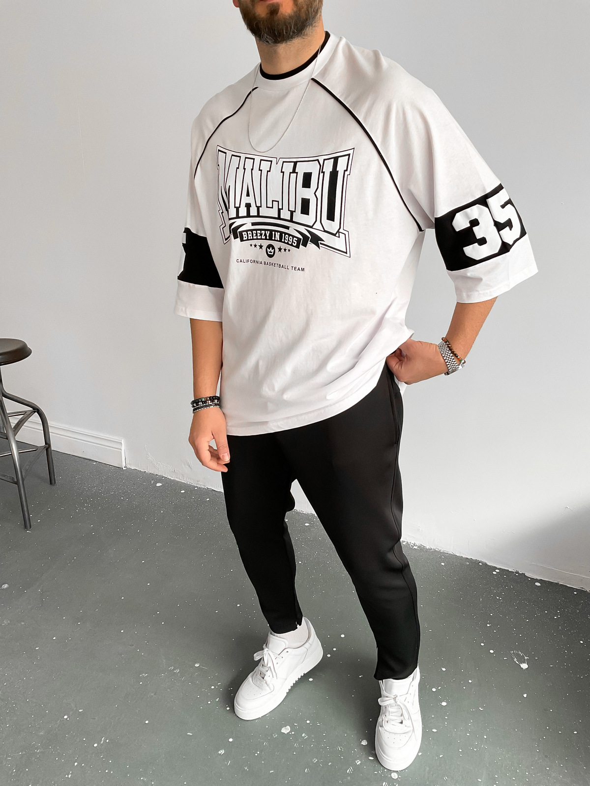 Beyaz Malibu Baskılı T-Shirt B-1115
