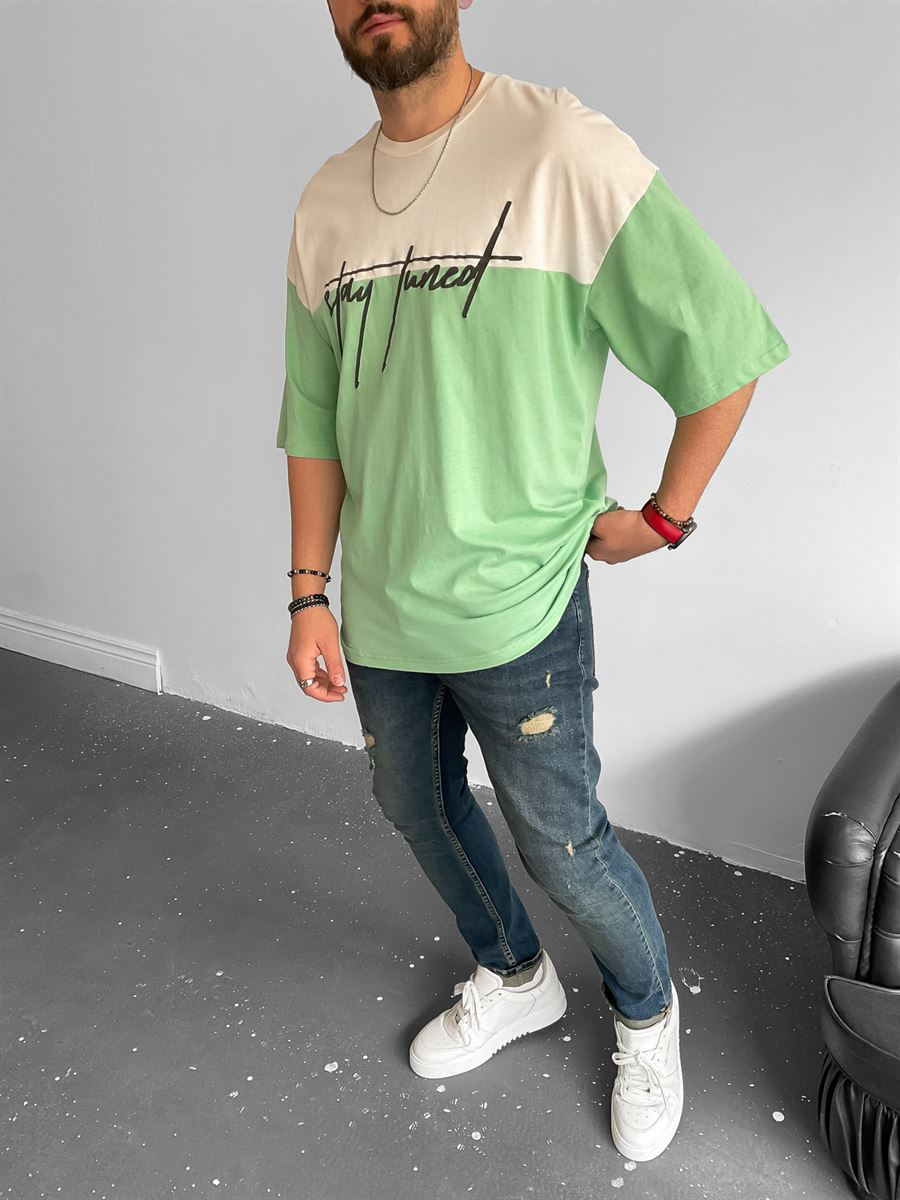 Yeşil Stay Yazılı T-Shirt B-1047