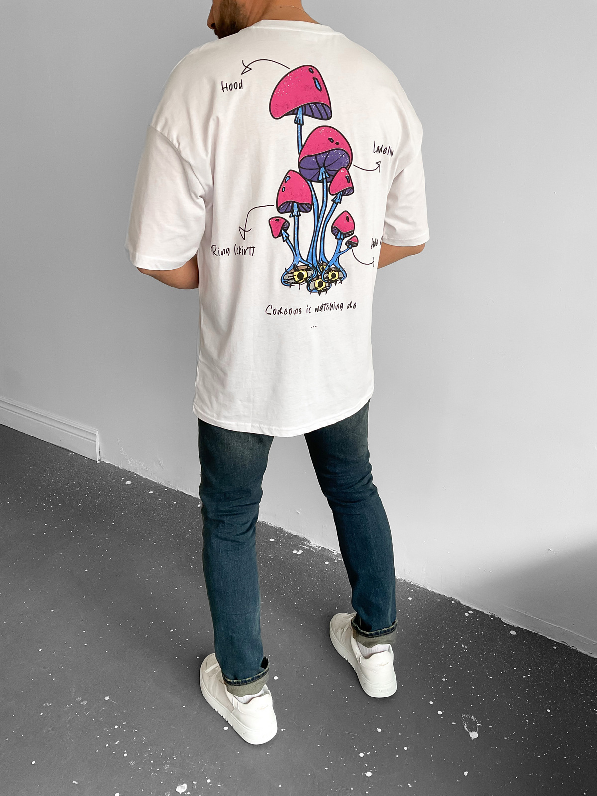 Beyaz Mantar Baskılı T-Shirt B-1041