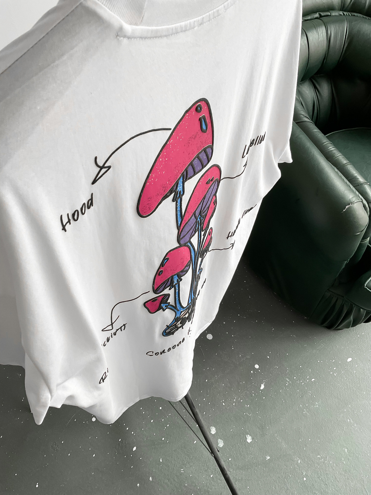 Beyaz Mantar Baskılı T-Shirt B-1041