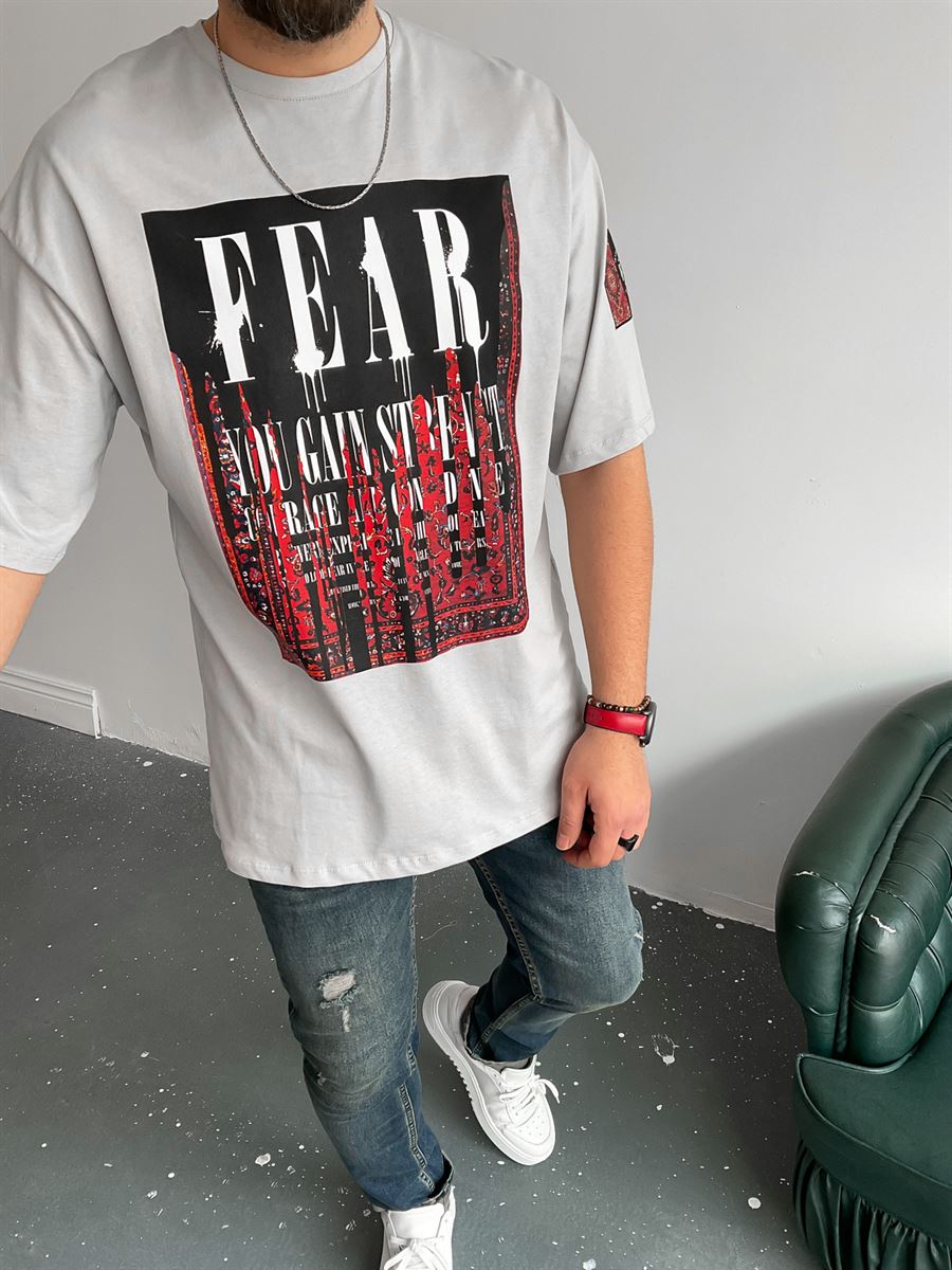 Gri Fear Baskılı T-Shirt ET-0001
