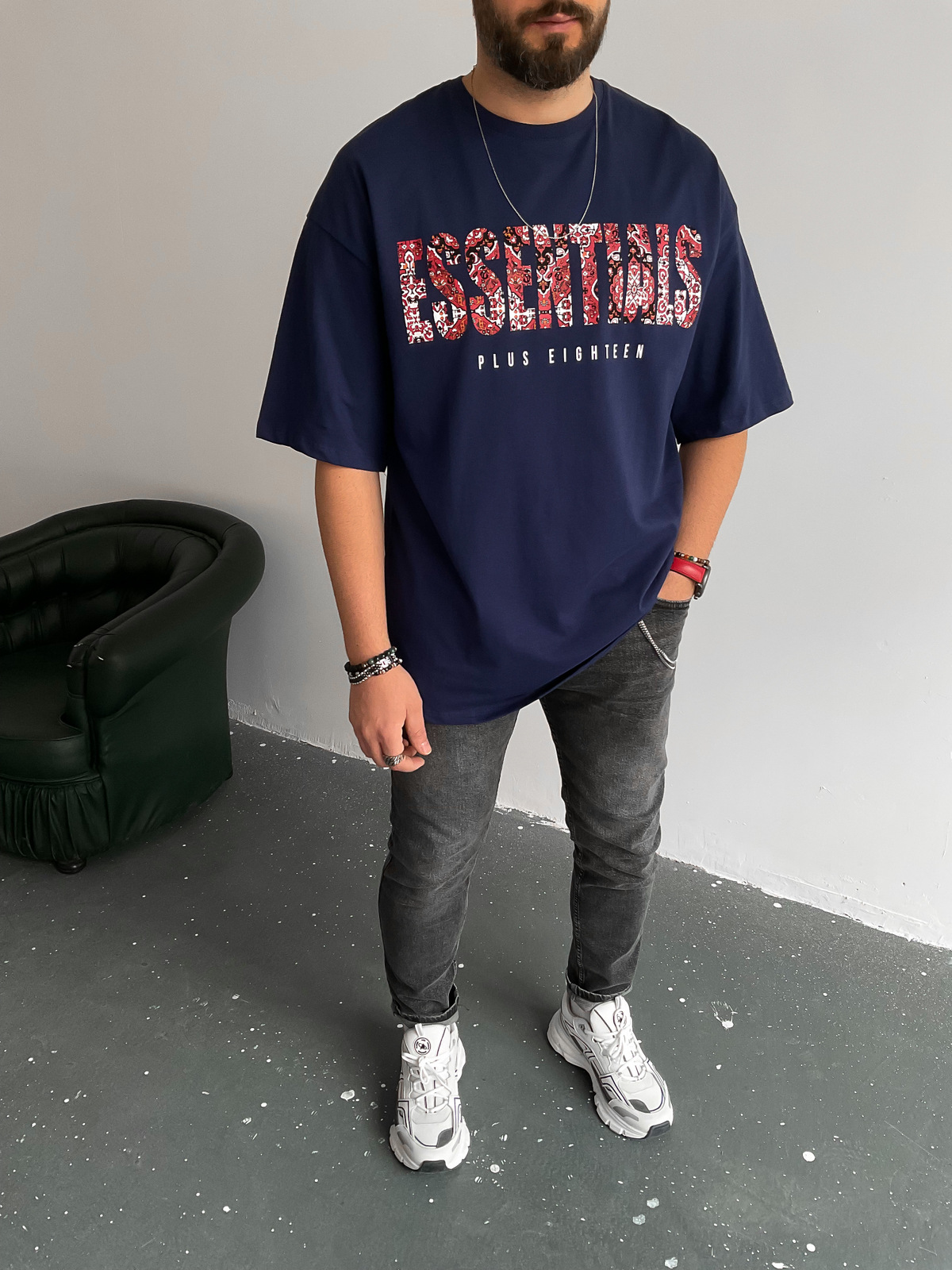 Lacivert Essentials Baskılı T-Shirt ET-0003