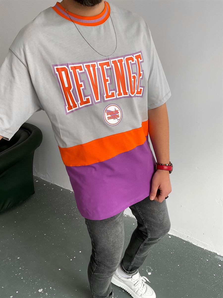 Gri Revenge Parçalı T-Shirt ET-0004