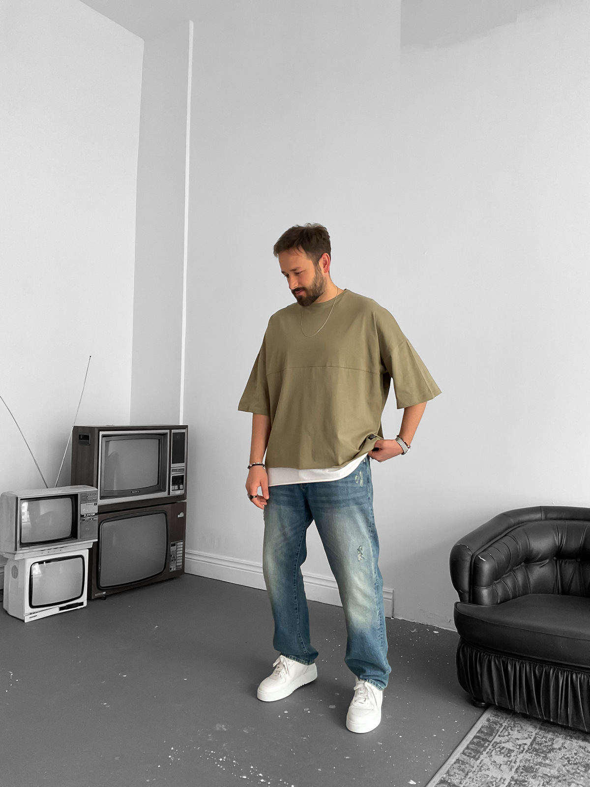 Haki Parçalı T-Shirt V-22-040