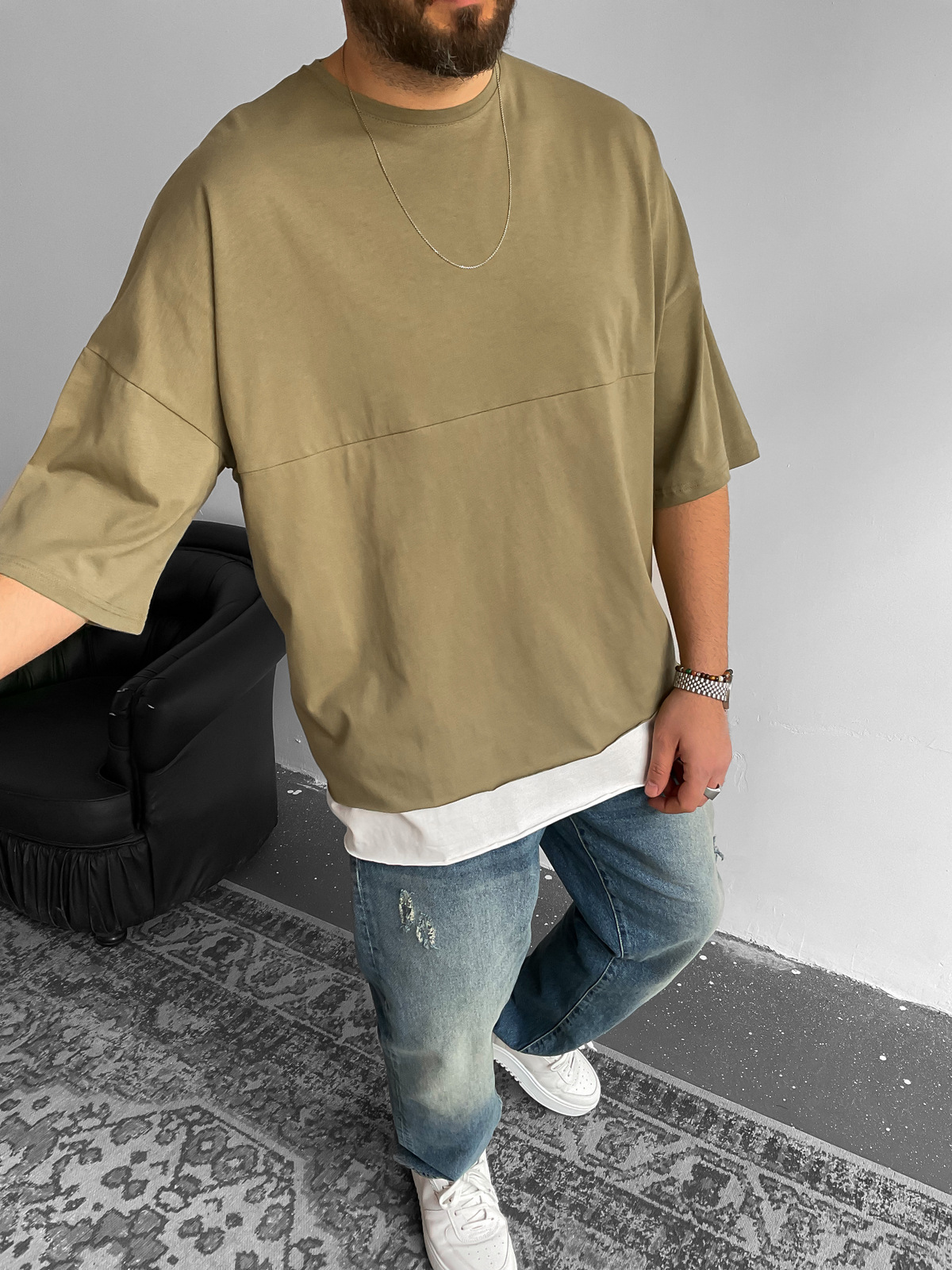 Haki Parçalı T-Shirt V-22-040
