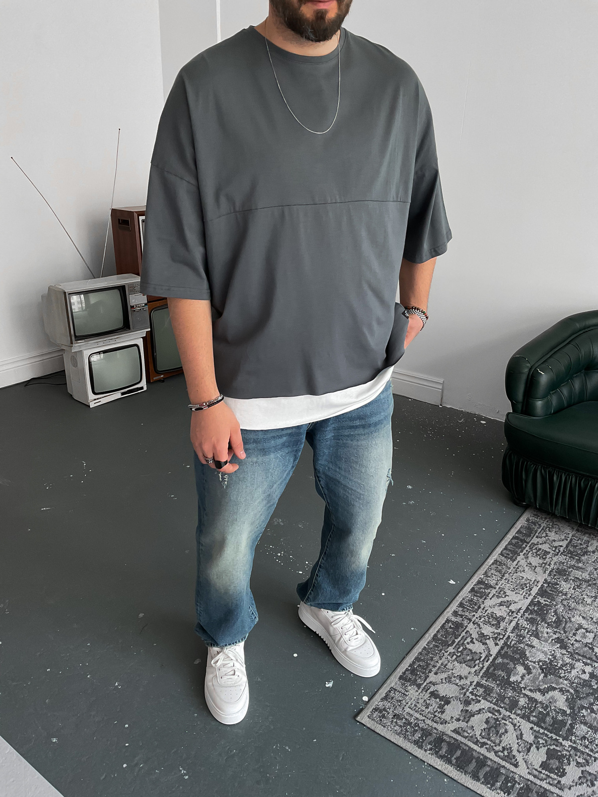 Füme Parçalı T-Shirt V-22-040