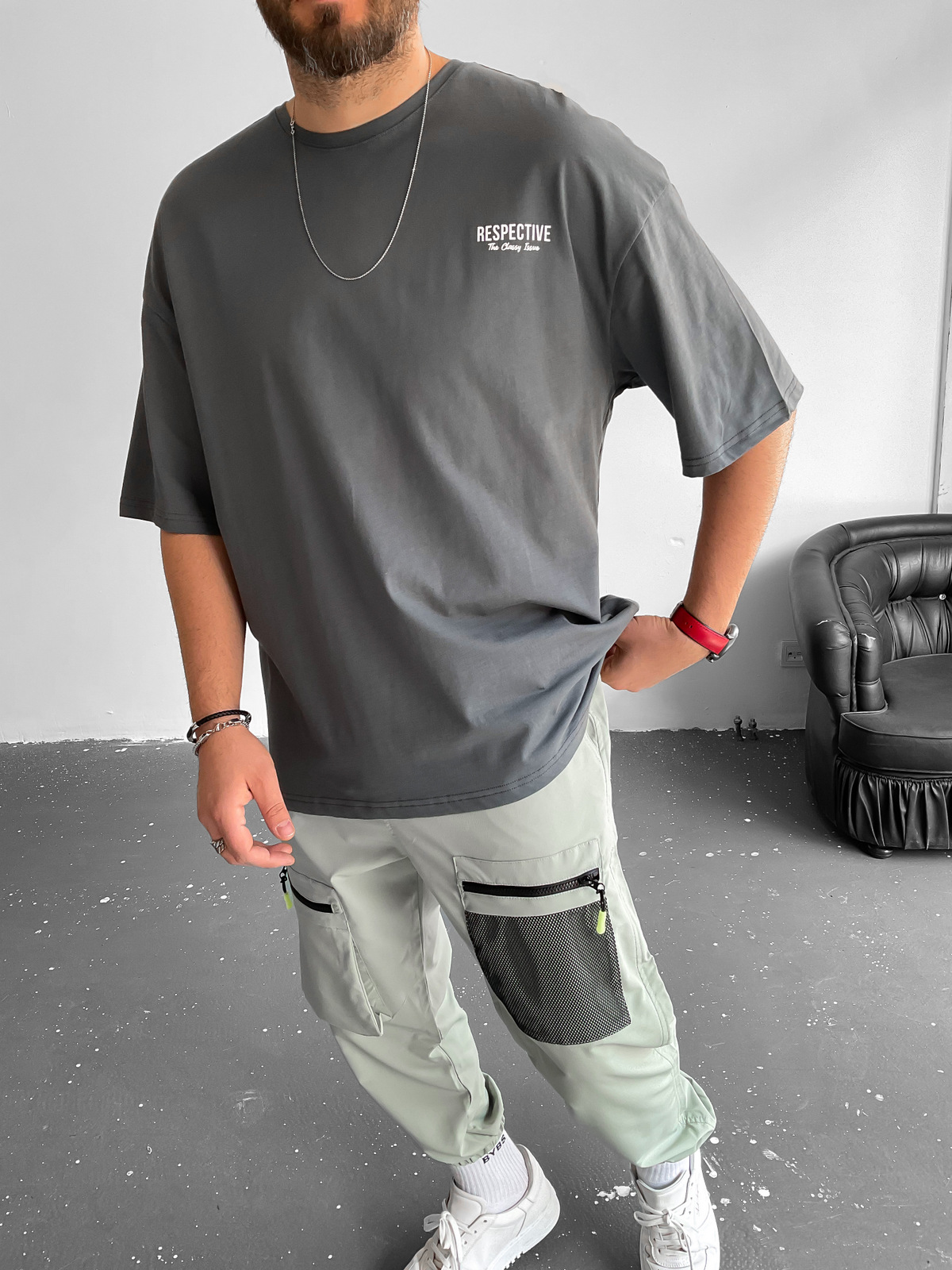 Füme Respective Baskılı T-Shirt V-22-119