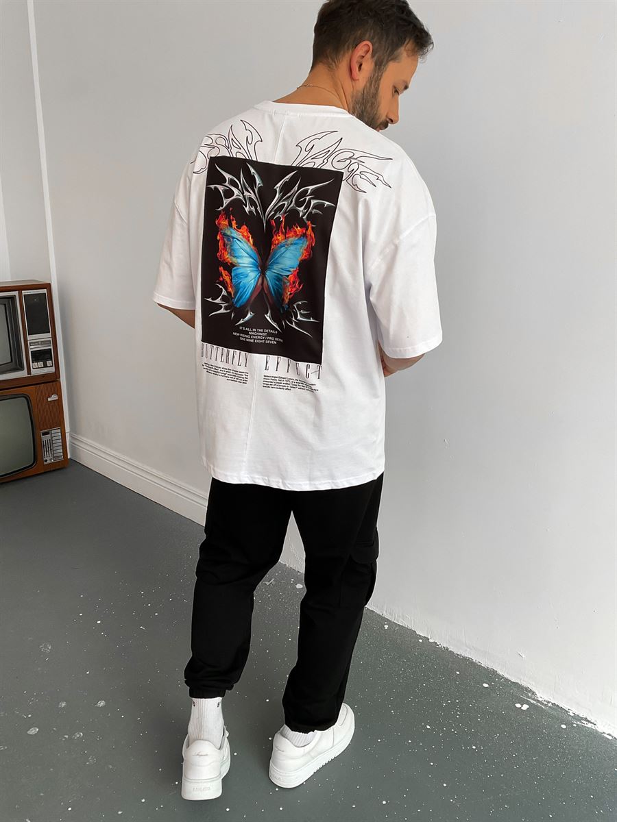 Beyaz Butterfly Baskılı T-Shirt M-1680