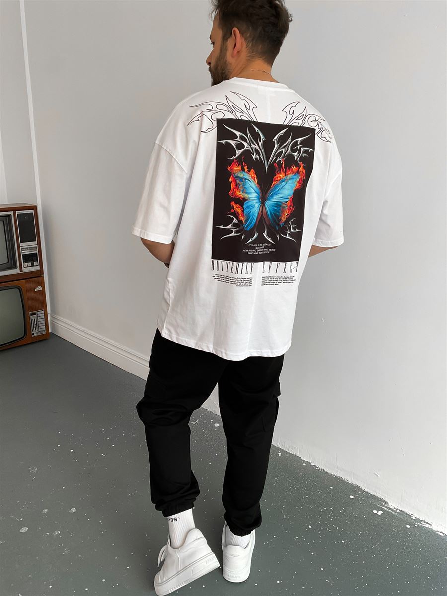 Beyaz Butterfly Baskılı T-Shirt M-1680
