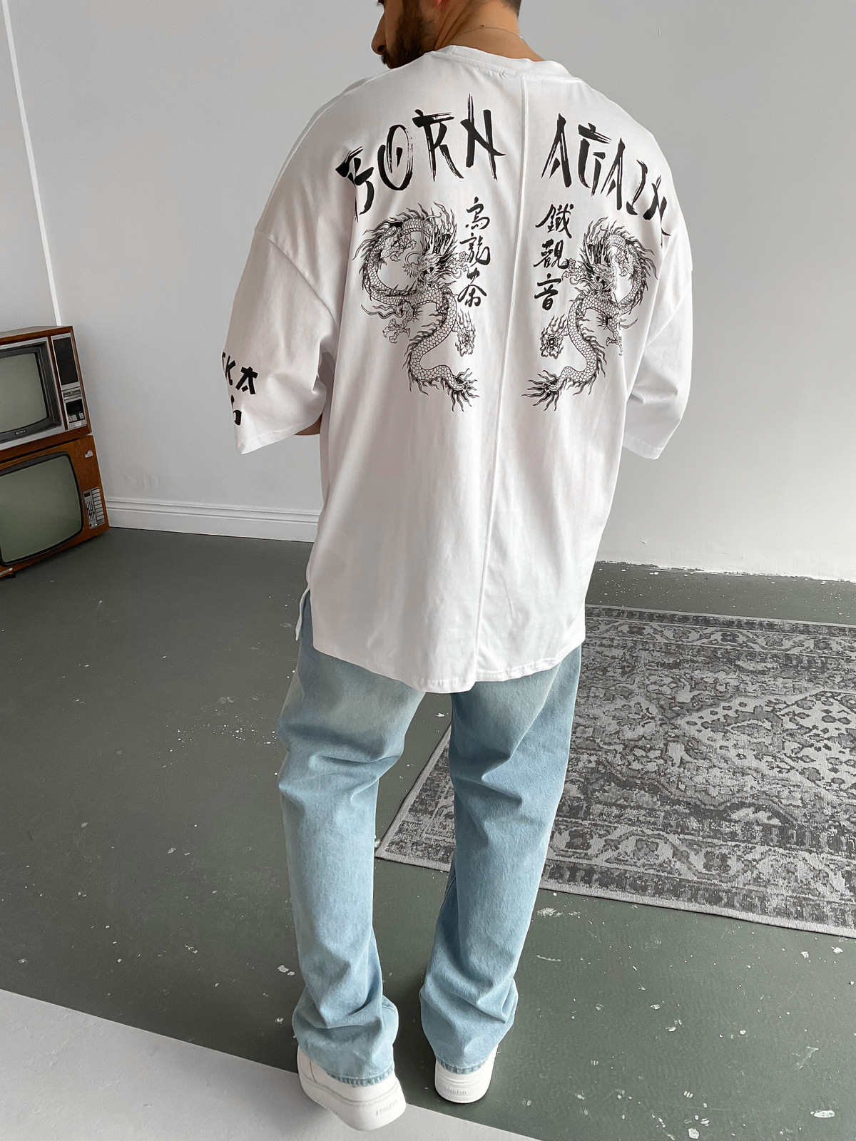 Beyaz Dragon Baskılı T-Shirt M-1640