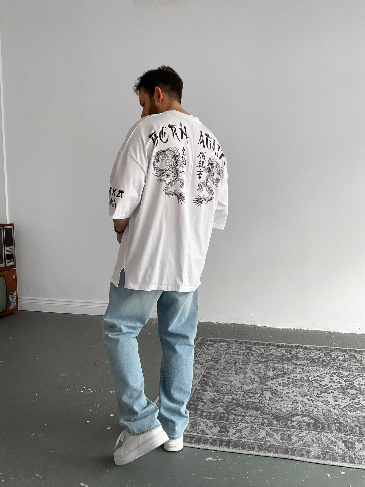Beyaz Dragon Baskılı T-Shirt M-1640