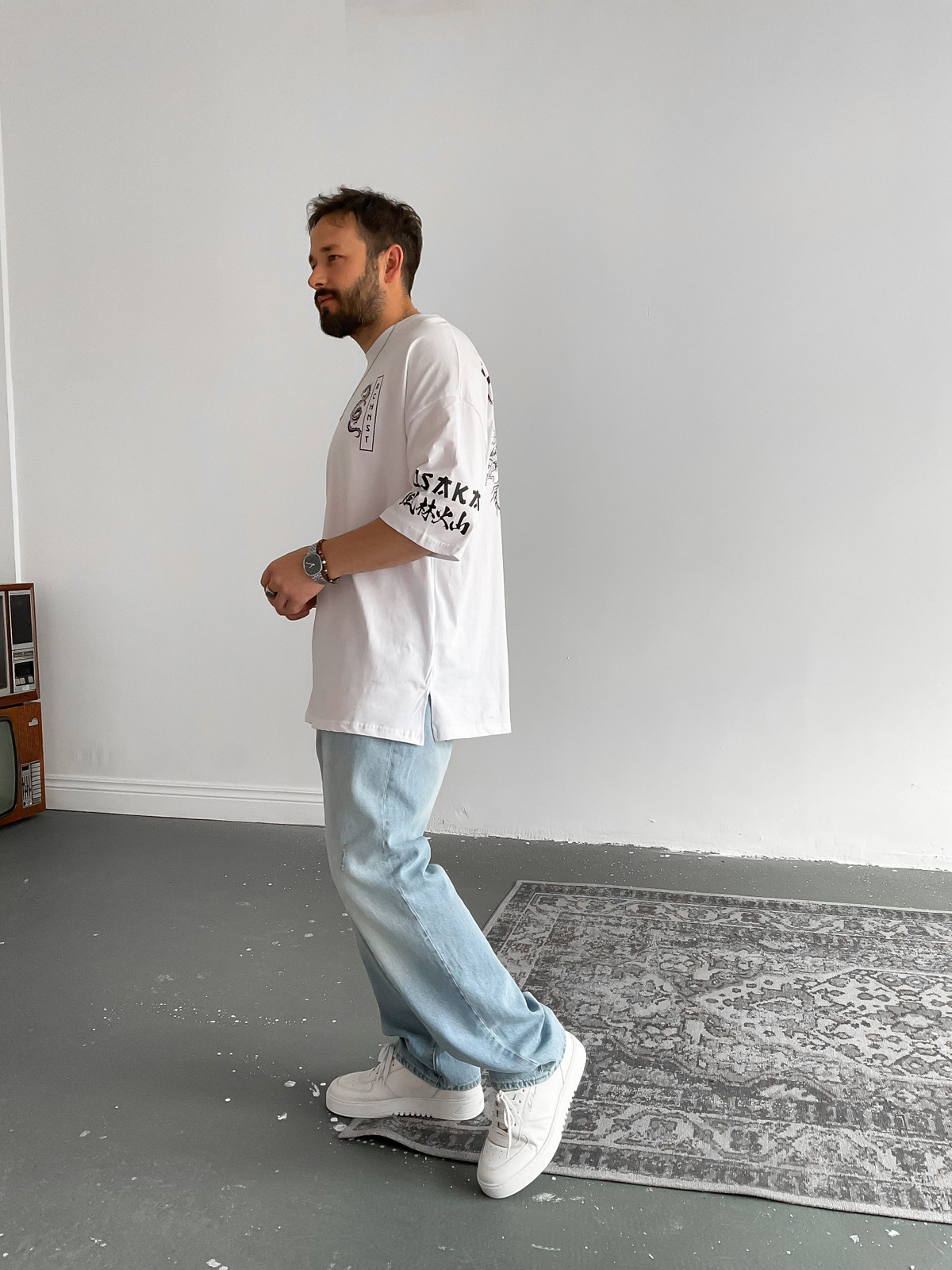 Beyaz Dragon Baskılı T-Shirt M-1640
