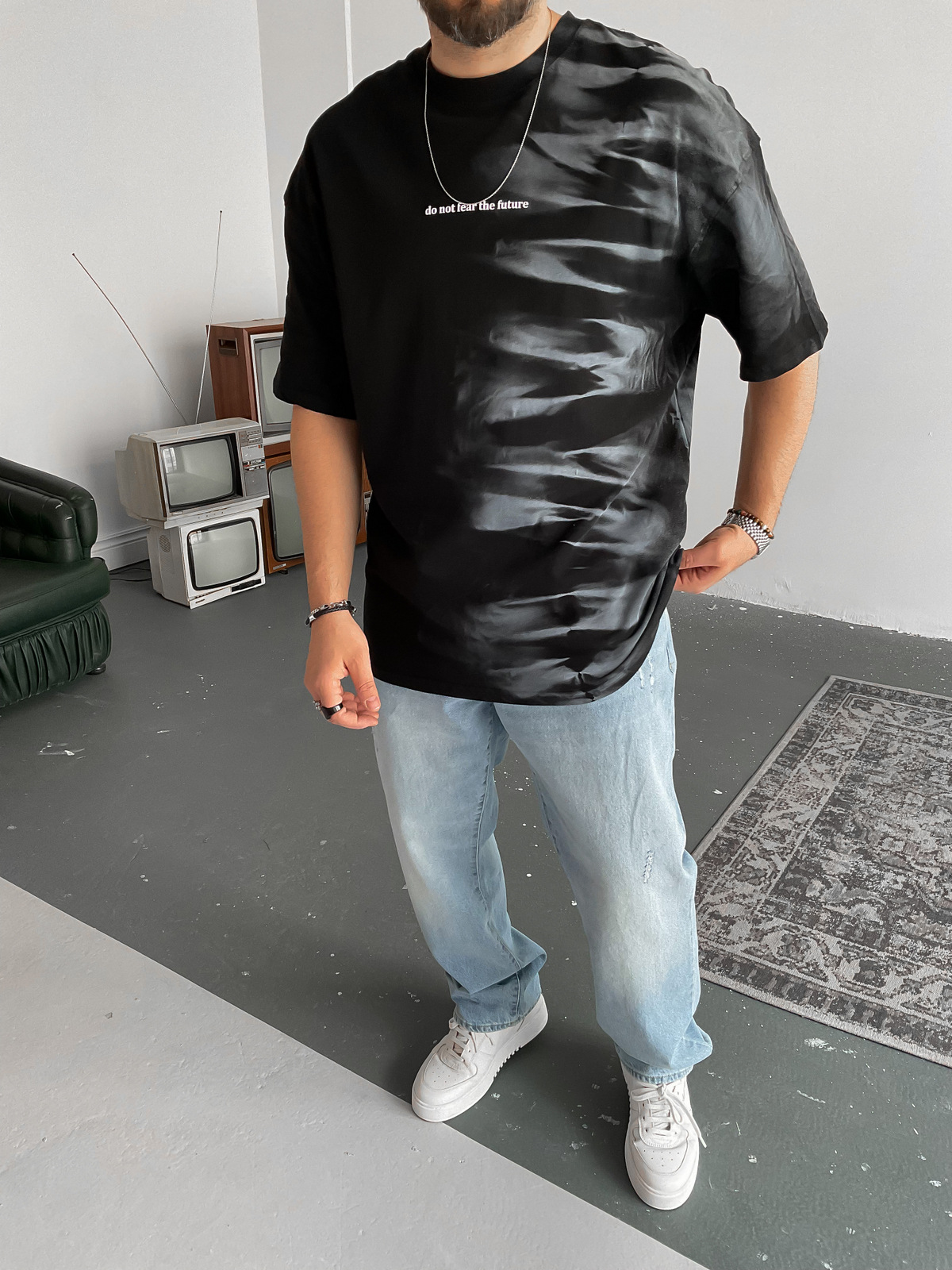 Siyah Shadow Baskılı T-Shirt M-1578