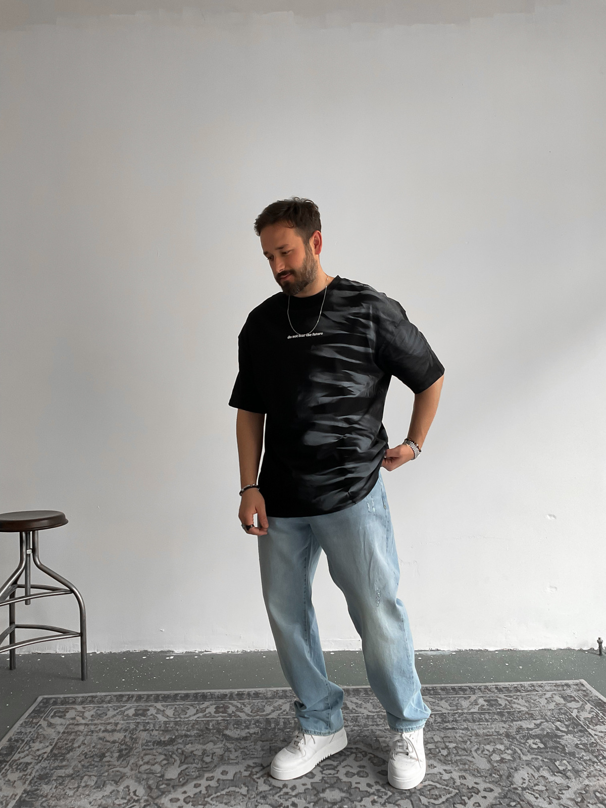 Siyah Shadow Baskılı T-Shirt M-1578