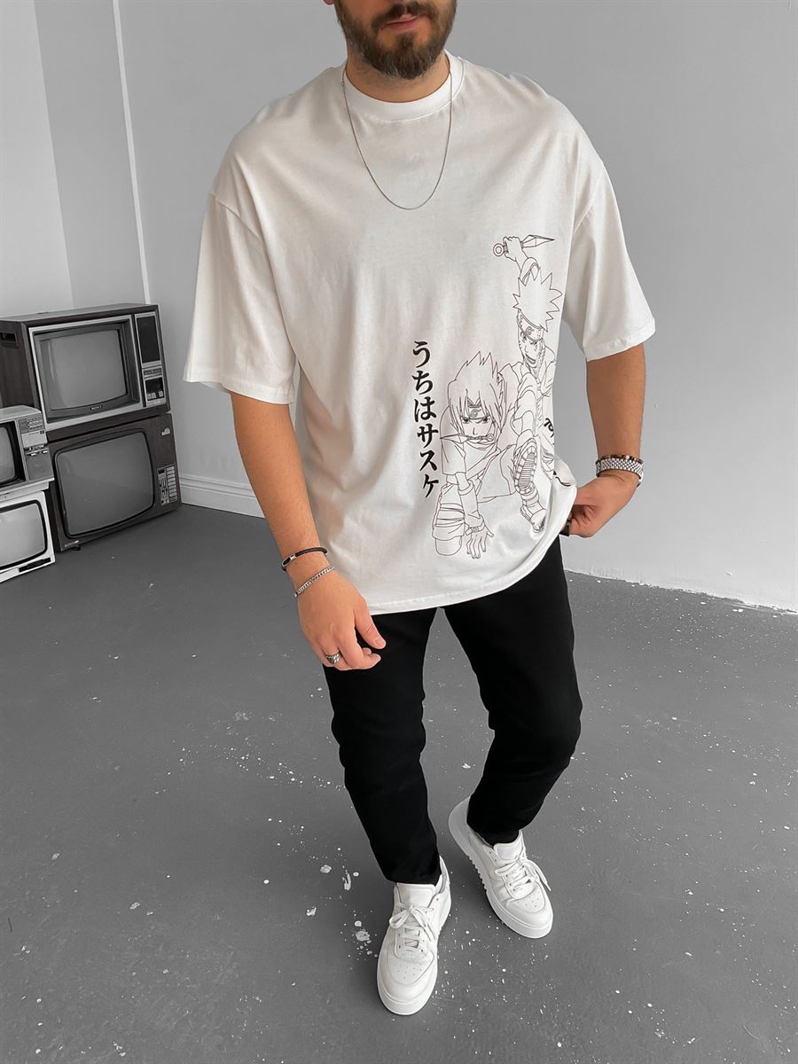 Beyaz Naruto Baskılı T-Shirt JJ-191