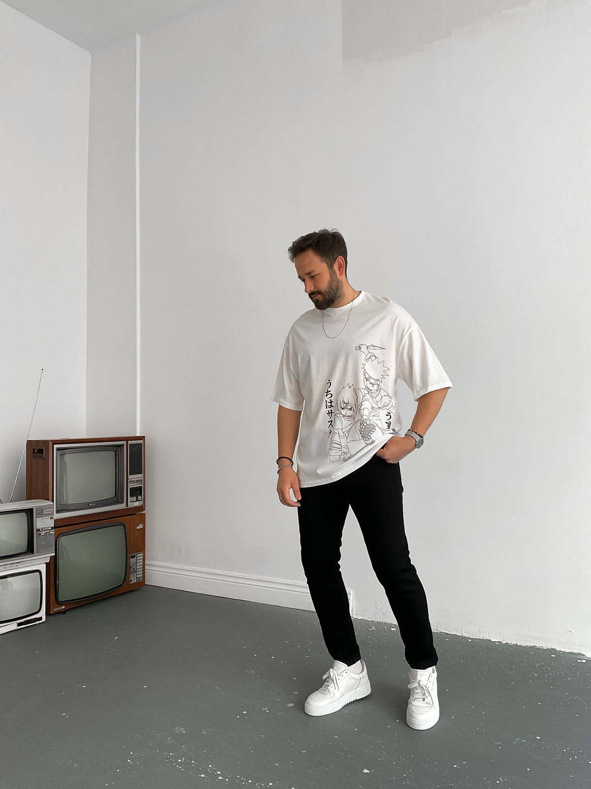 Beyaz Naruto Baskılı T-Shirt JJ-191