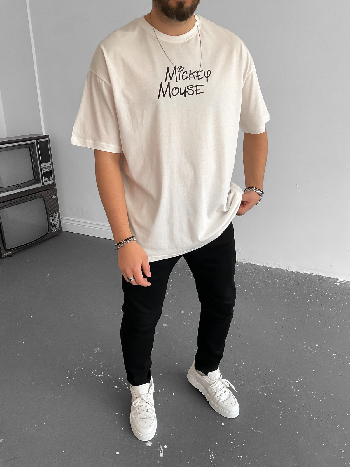 Beyaz Mickey Baskılı T-Shirt JJ-119
