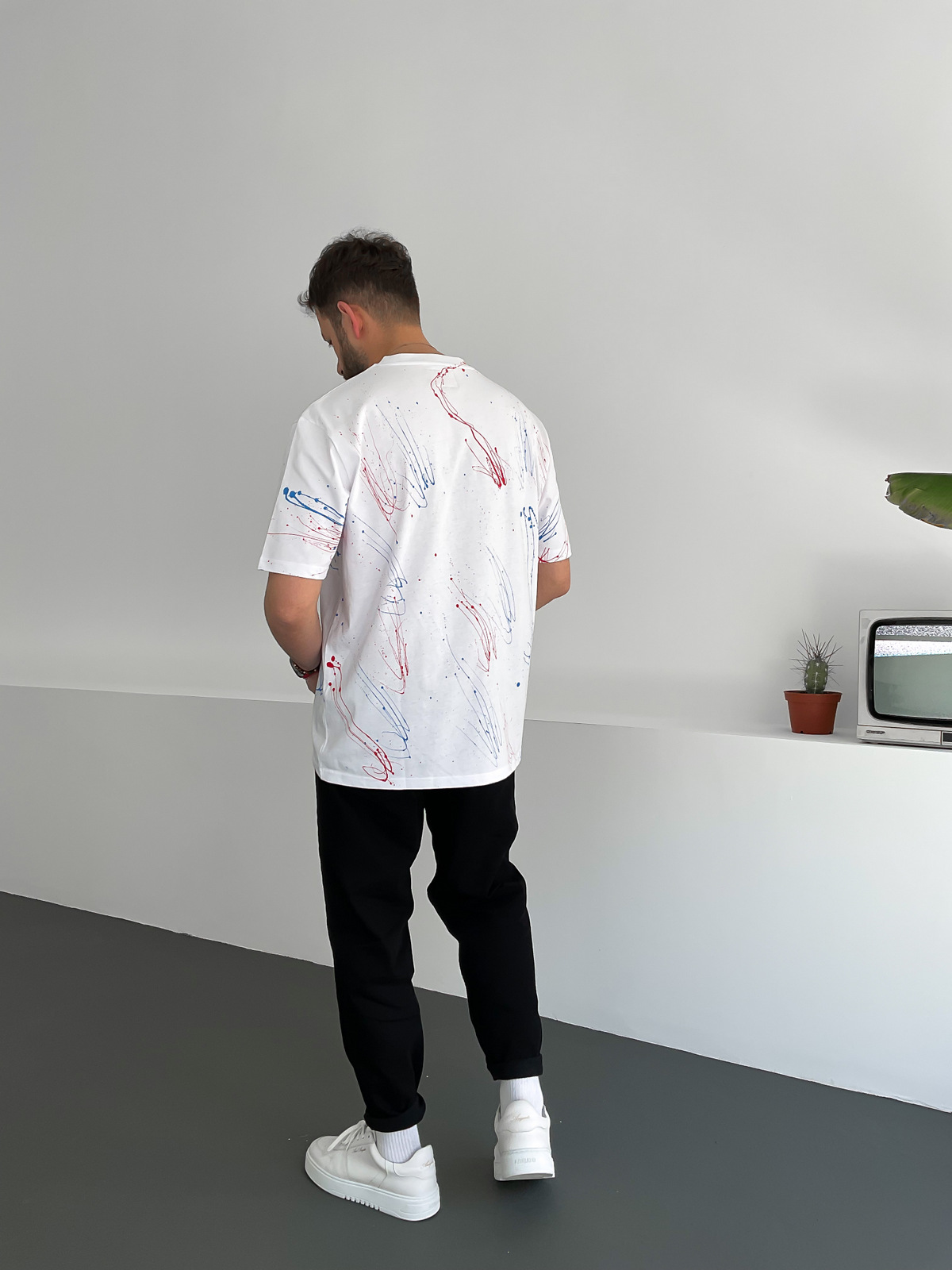 Beyaz Boyalı Baskılı T-Shirt EP-008-4