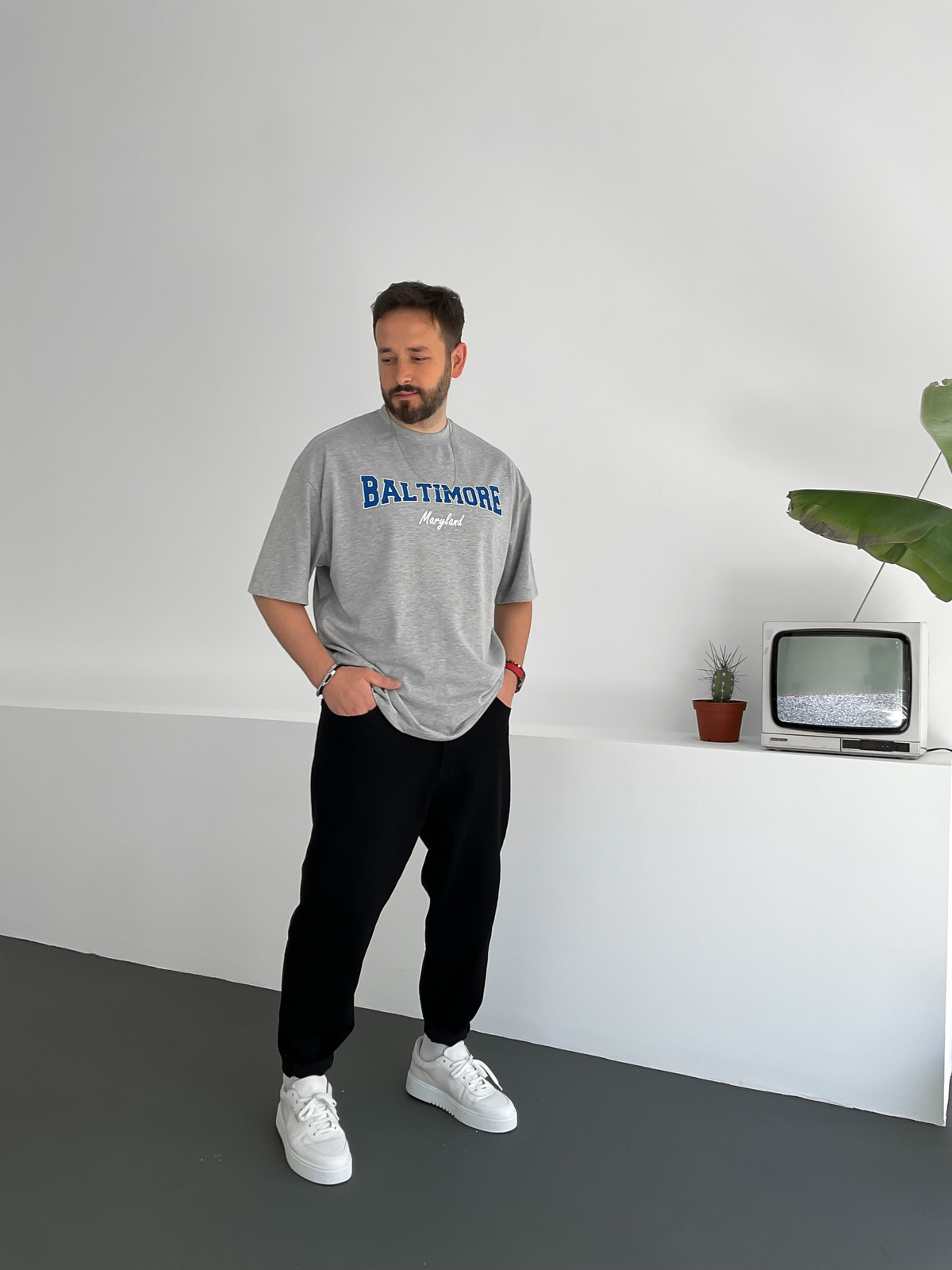 Gri Baltimore Baskılı T-Shirt PM-001