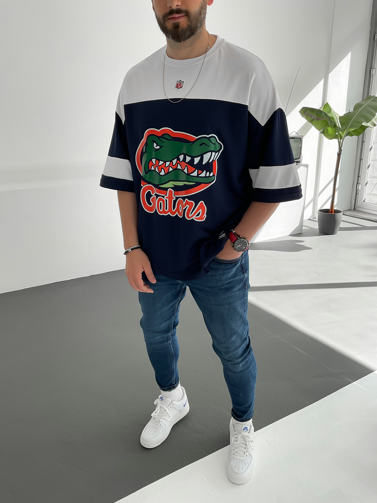 Lacivert Beyaz Florida Baskılı Forma PM-007