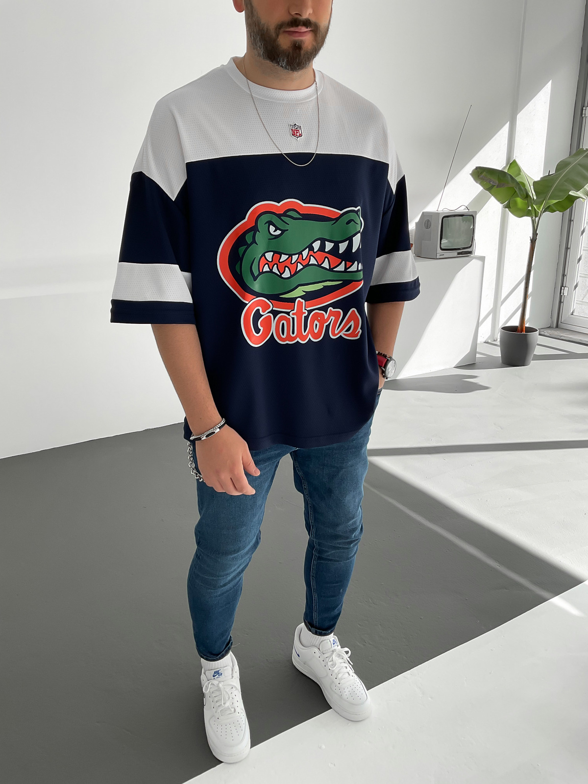 Lacivert Beyaz Florida Baskılı Forma PM-007