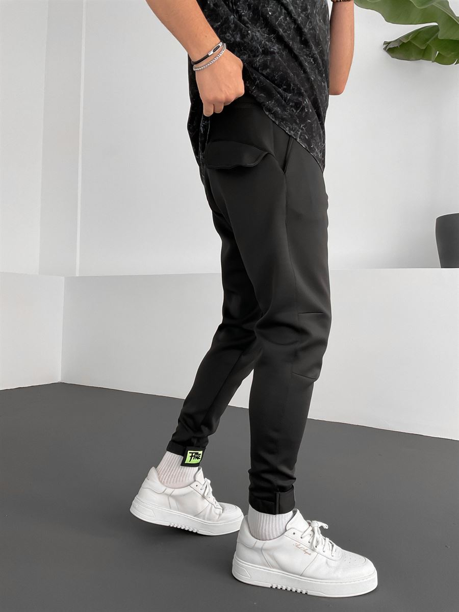 Siyah Fire Etiket Detaylı Scuba Pantolon K-100