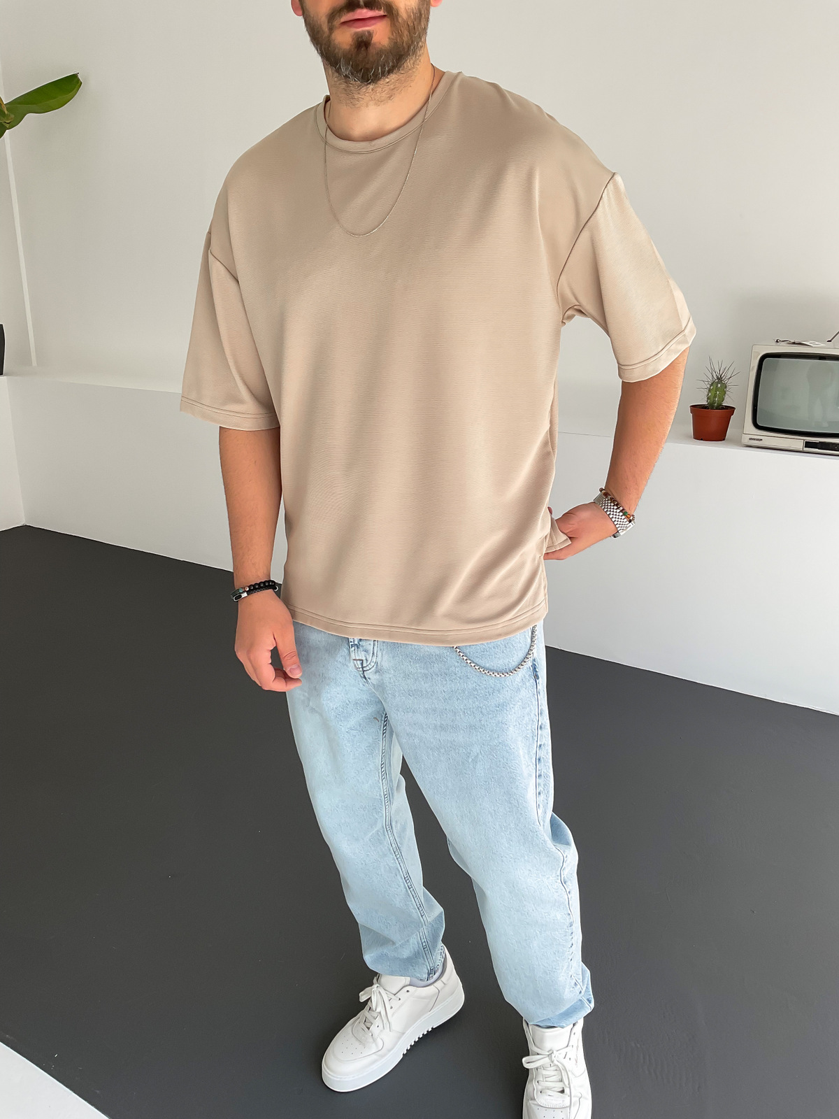 Krem Dökümlü T-Shirt C-1547