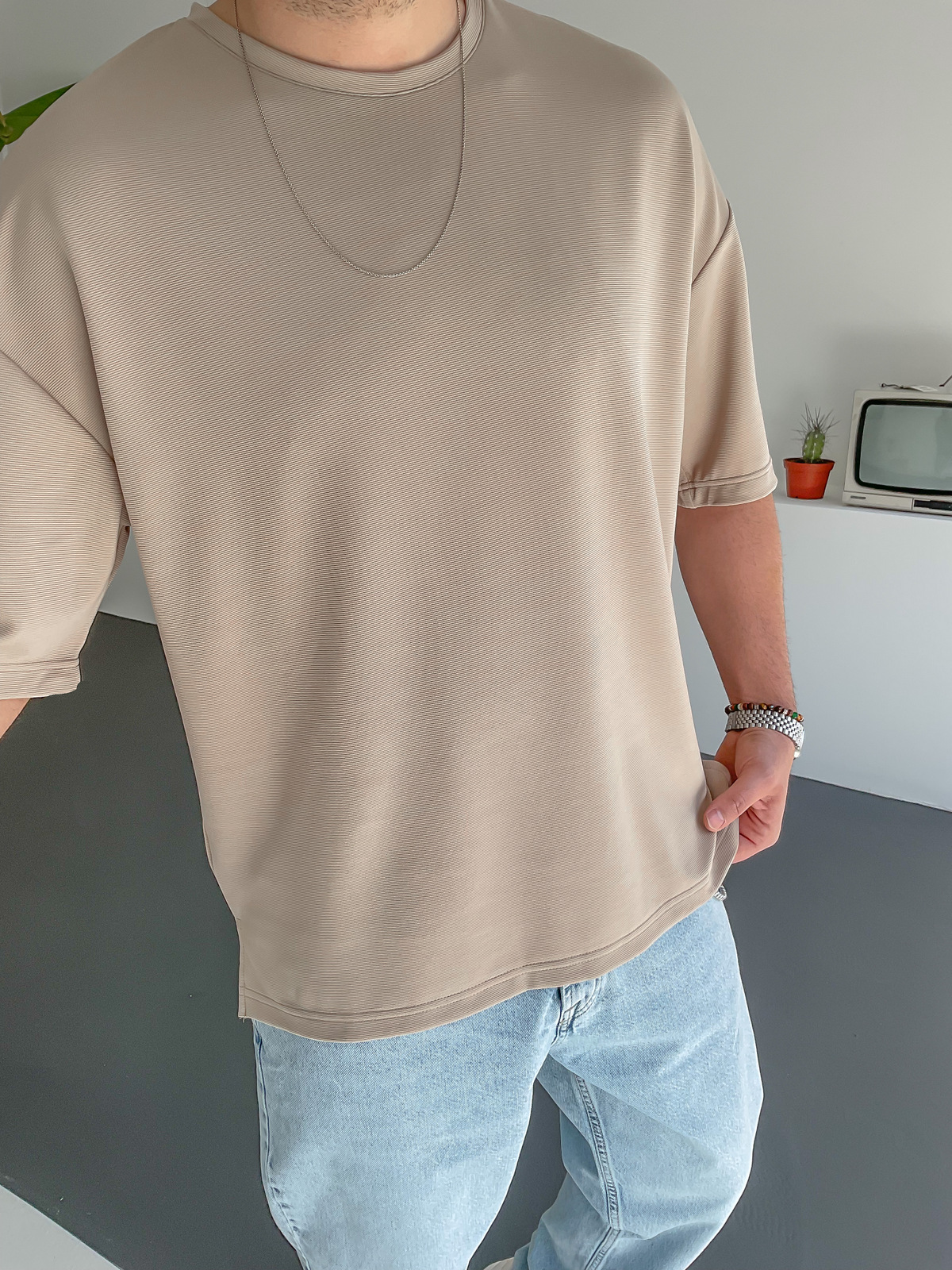 Krem Dökümlü T-Shirt C-1547