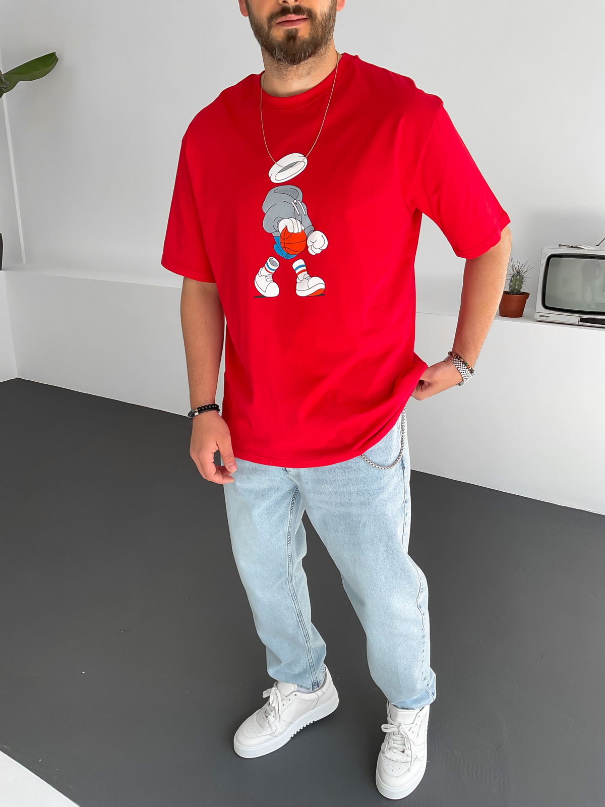 Kırmızı Player Baskılı T-Shirt C-795