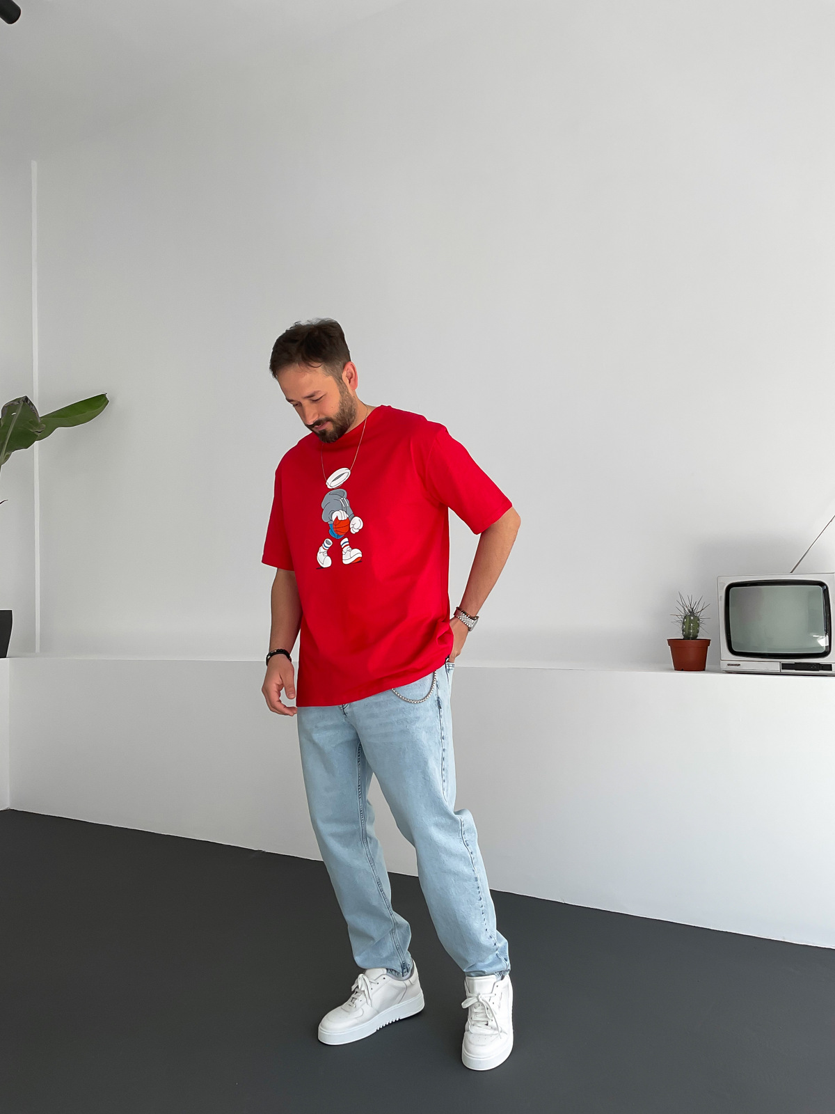 Kırmızı Player Baskılı T-Shirt C-795