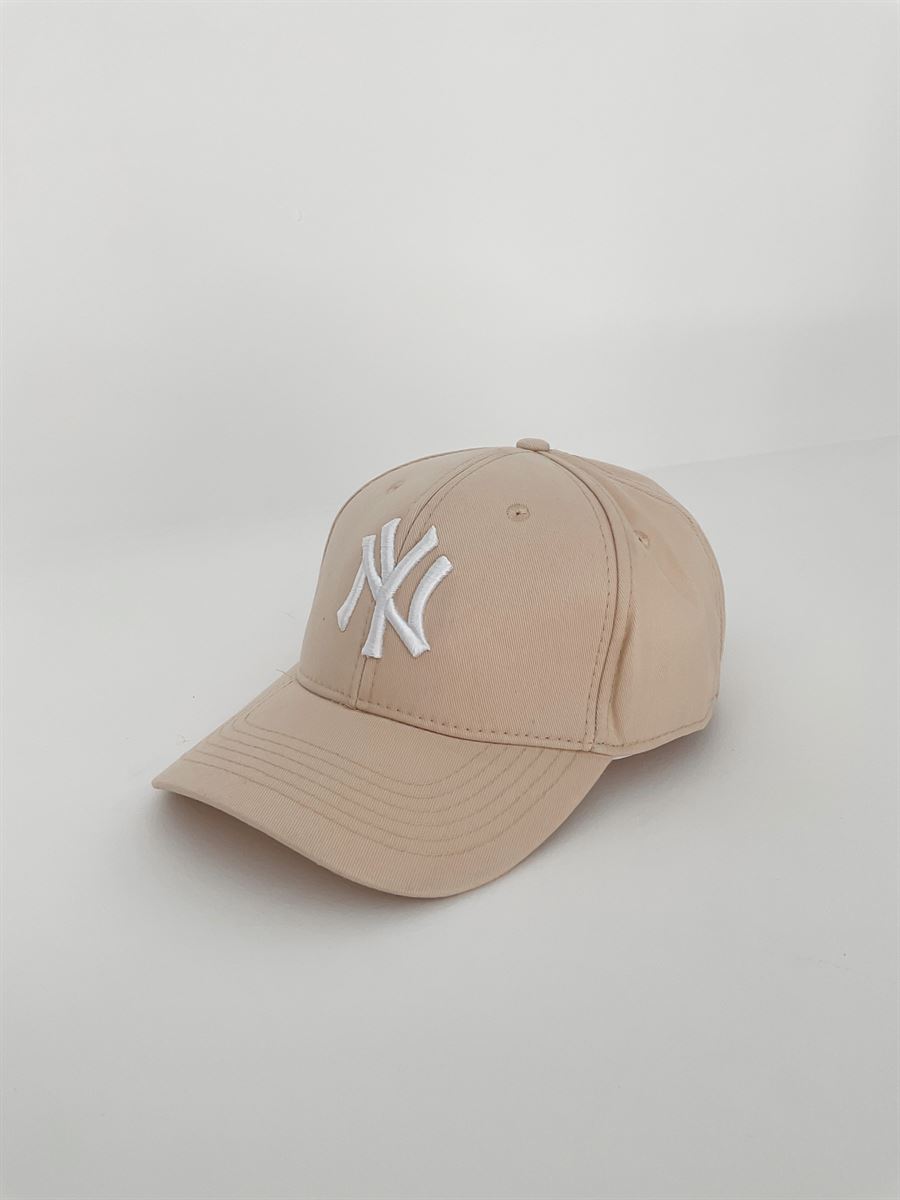 Bej Beyaz NY Nakışlı Şapka