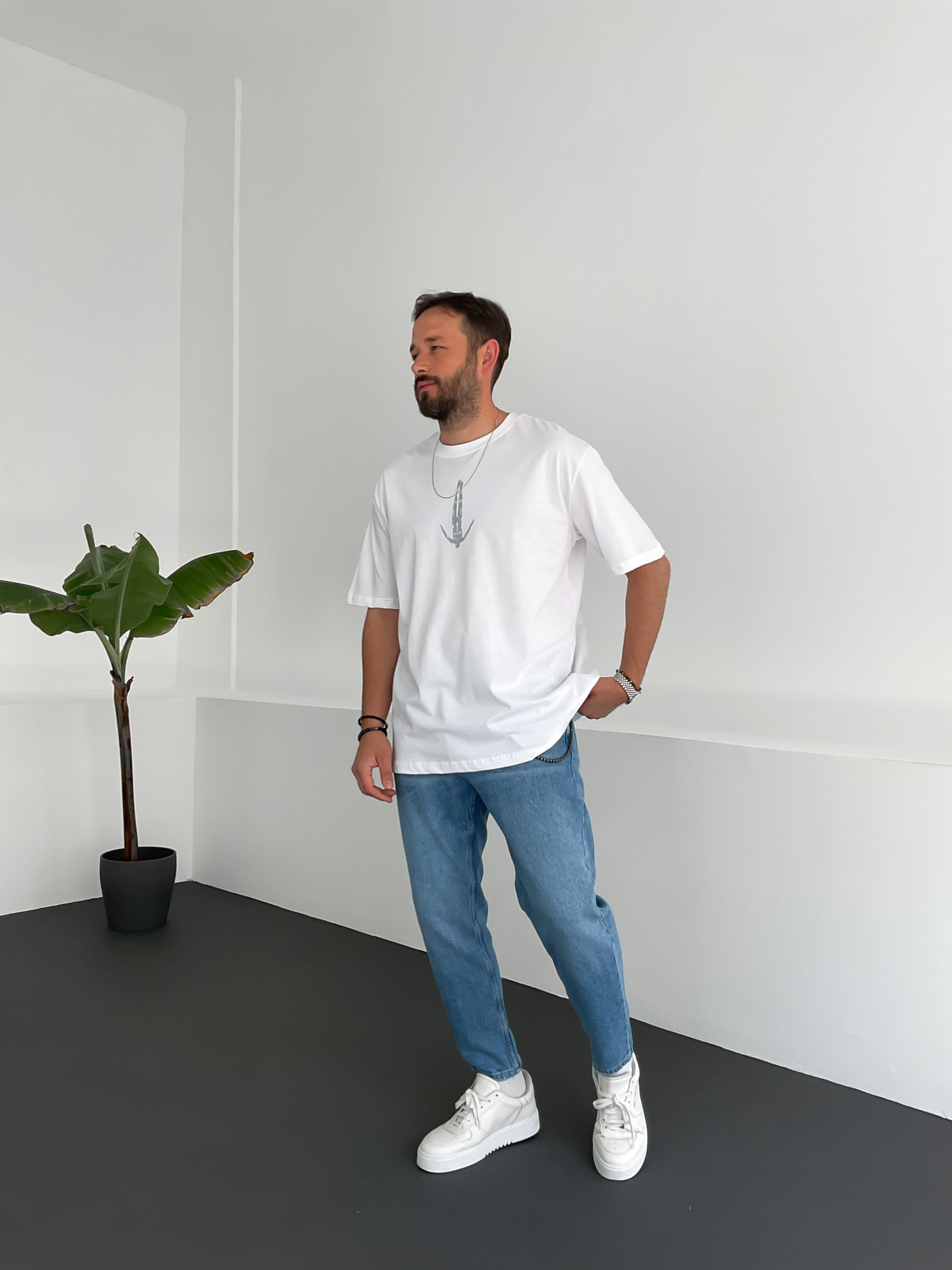 Beyaz Human Baskılı T-Shirt C-1026