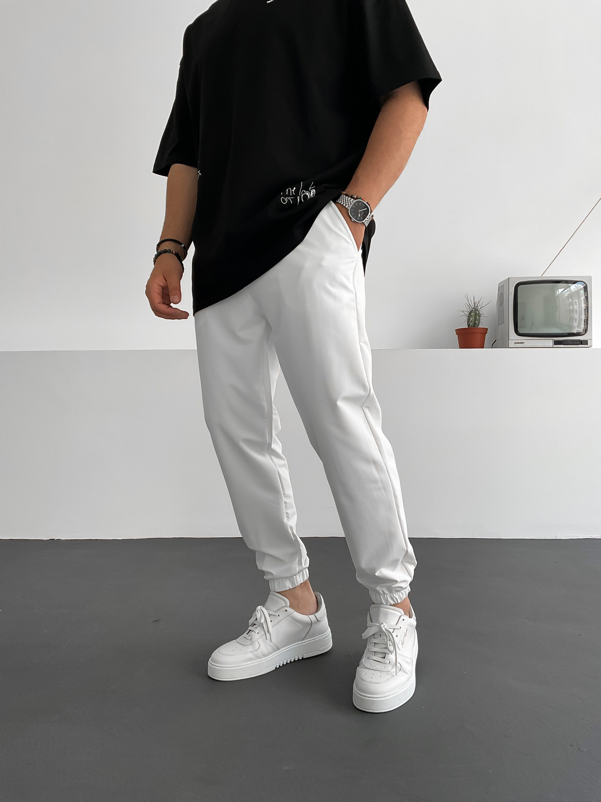 Beyaz Paraşüt Kumaş Basic Jogger B-3020