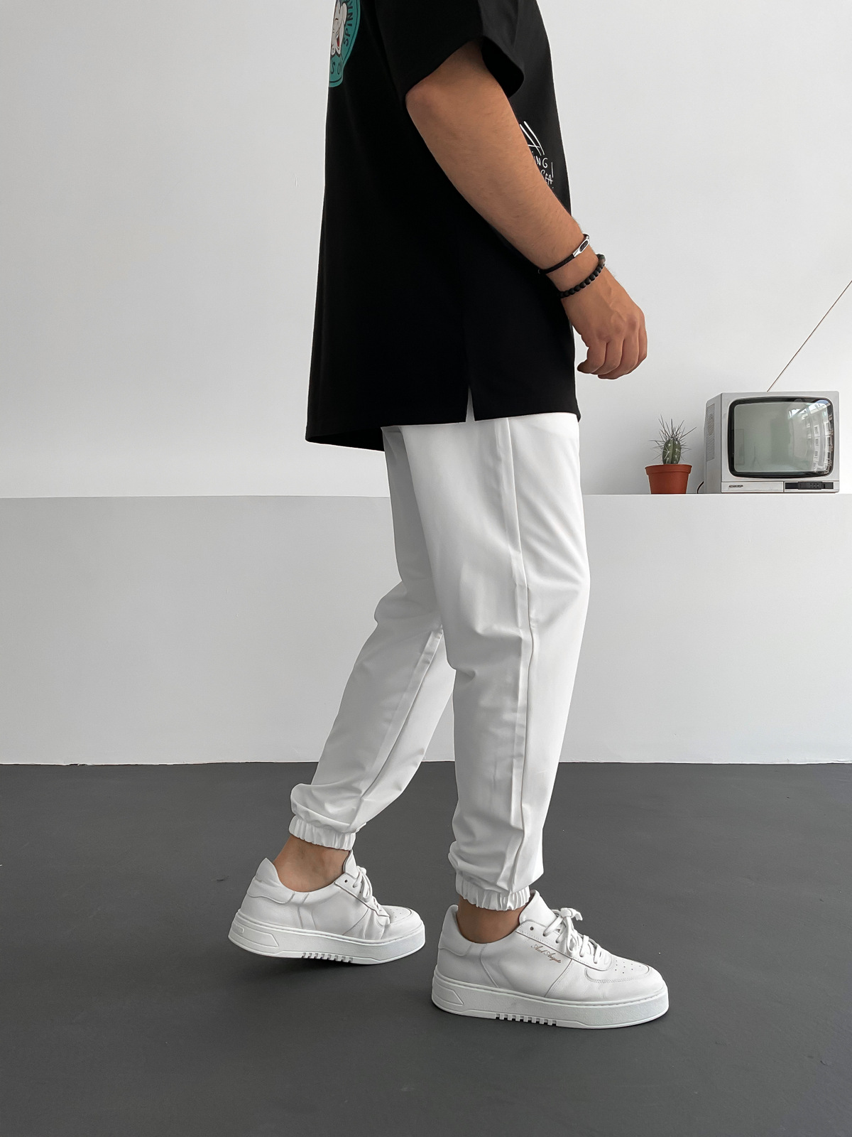 Beyaz Paraşüt Kumaş Basic Jogger B-3020