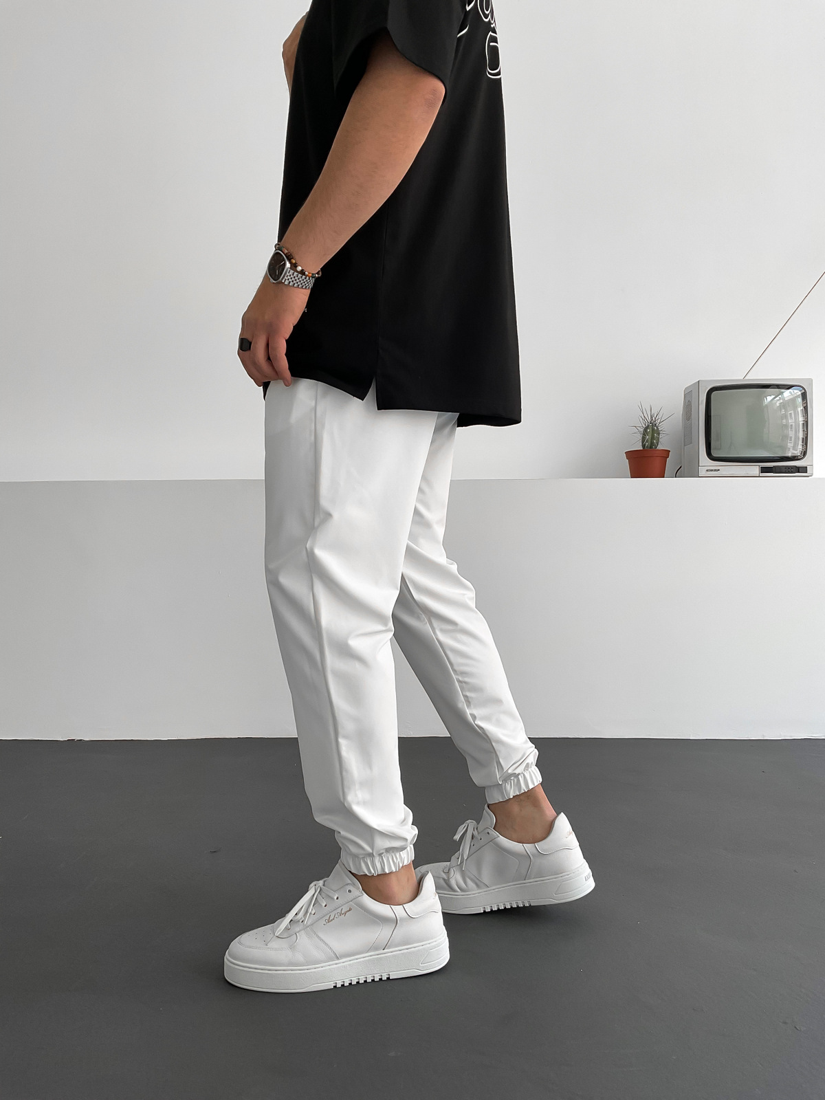 Beyaz Paraşüt Kumaş Basic Jogger B-3020