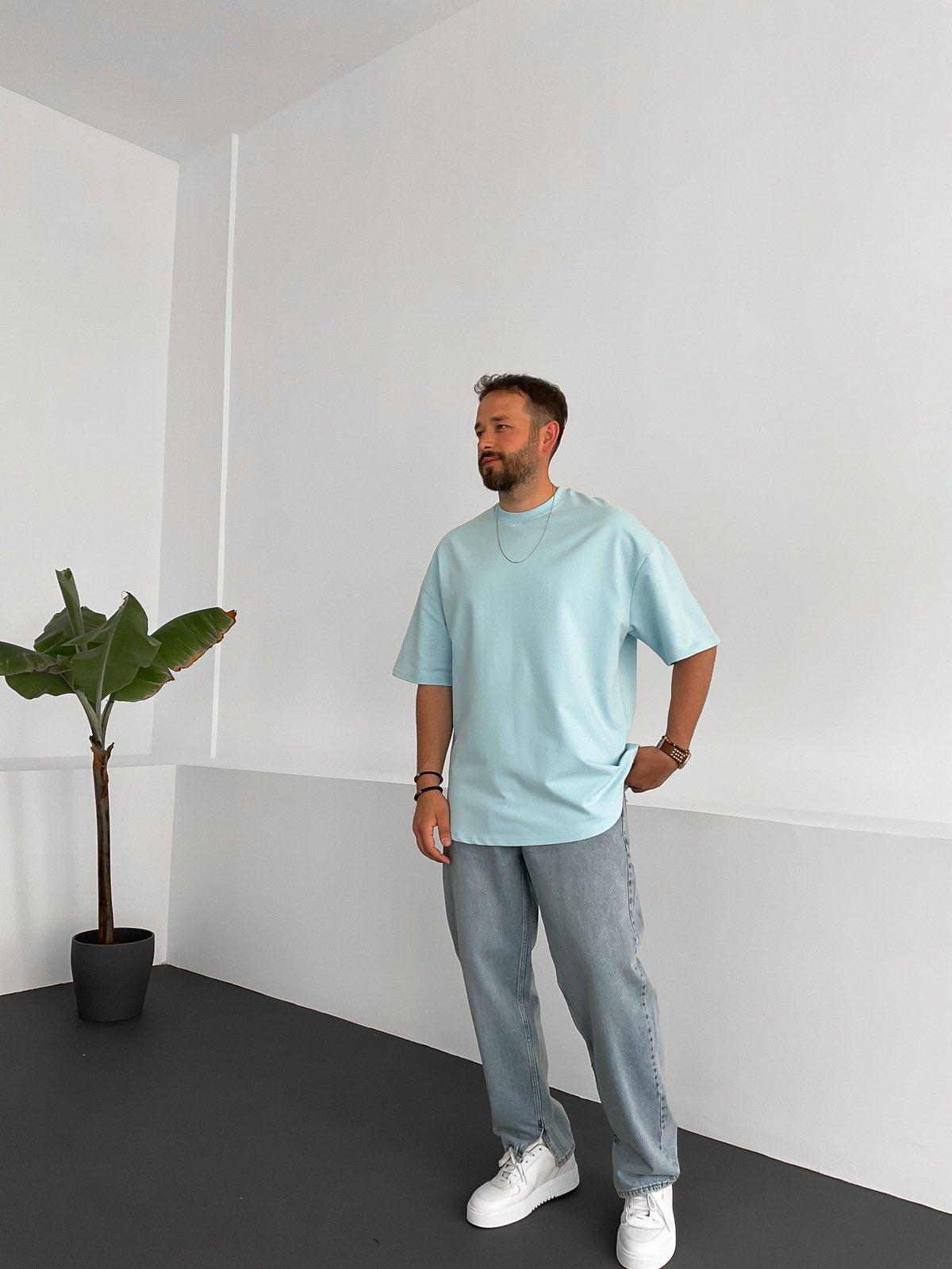 Açık Mavi İki İplik Basic T-Shirt BY-1208/363