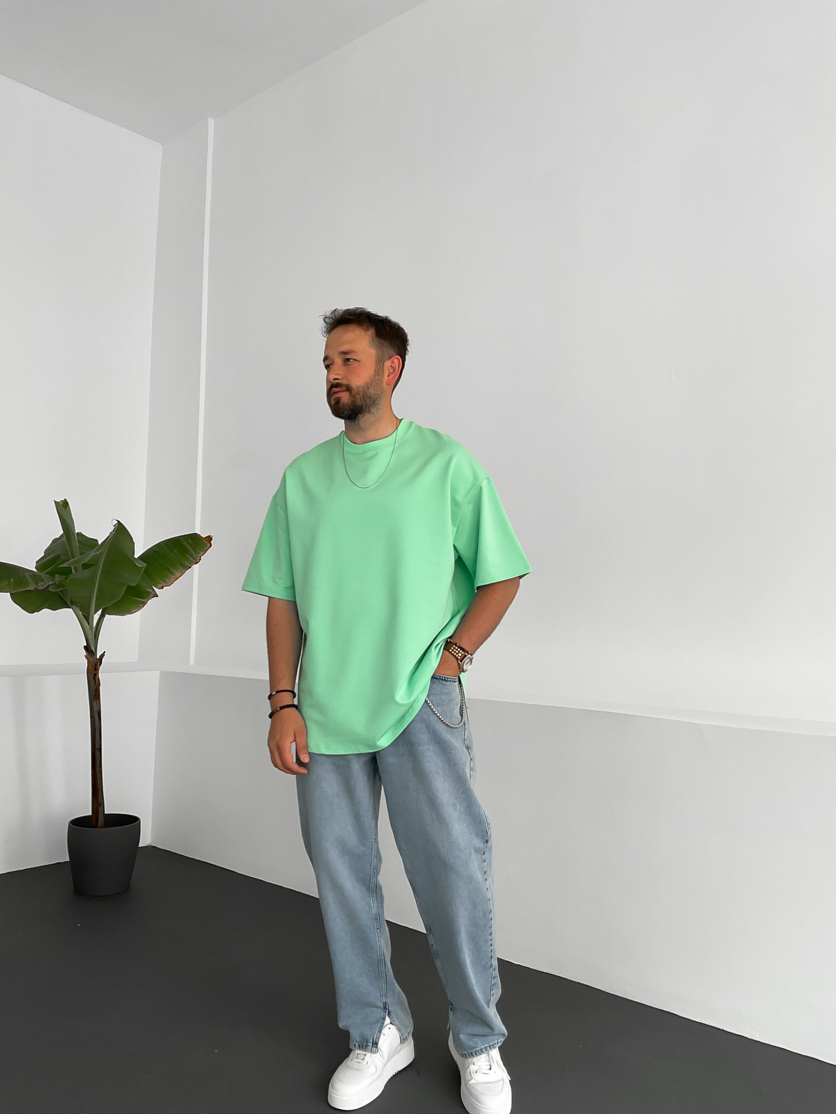 Mint Yeşili İki İplik Basic T-Shirt BY-1208/363