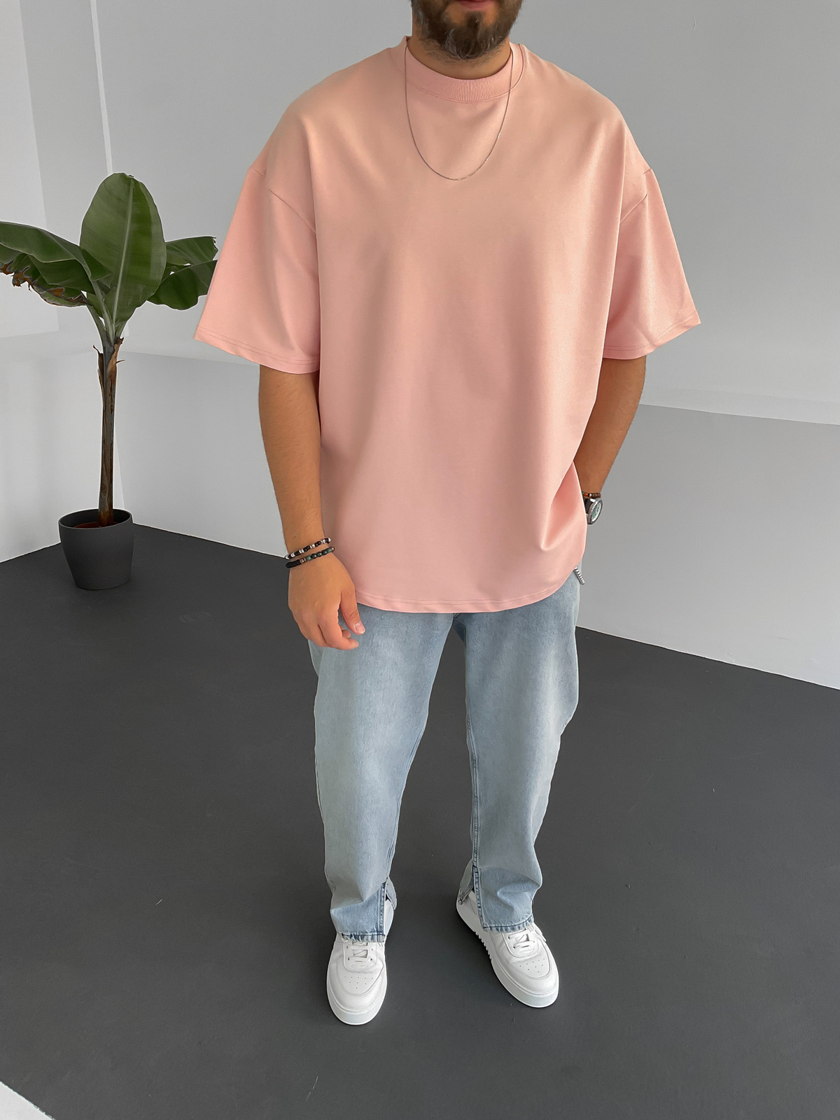 Pudra İki İplik Basic T-Shirt BY-1208/363