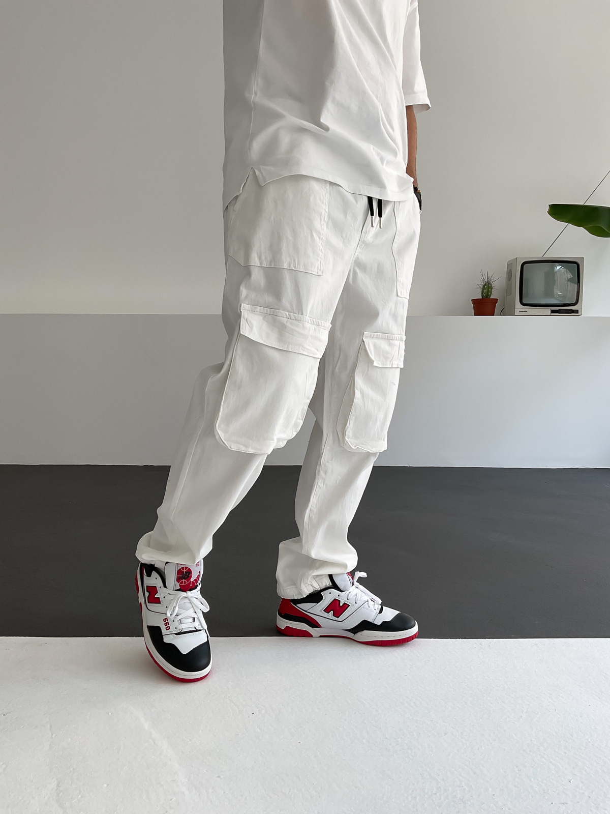 Beyaz Stoper Paça Kargo Pantolon GJ-14798