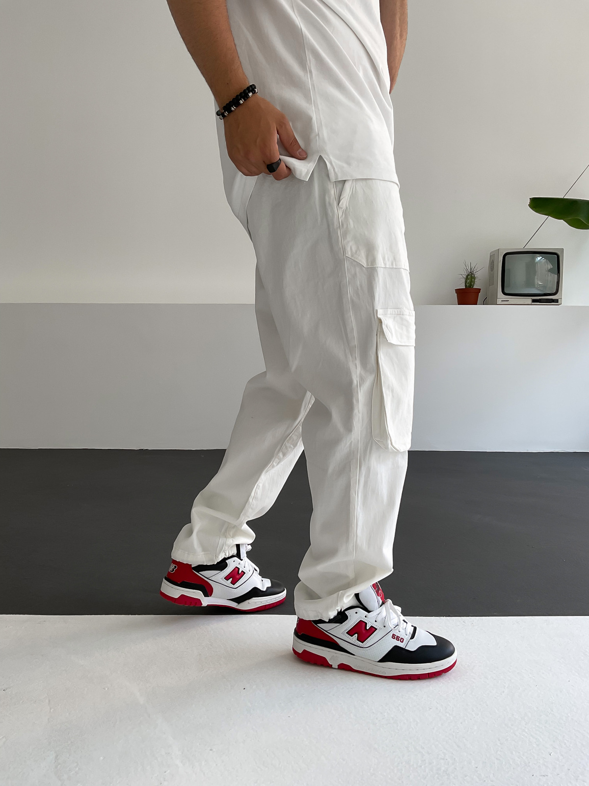 Beyaz Stoper Paça Kargo Pantolon GJ-14798