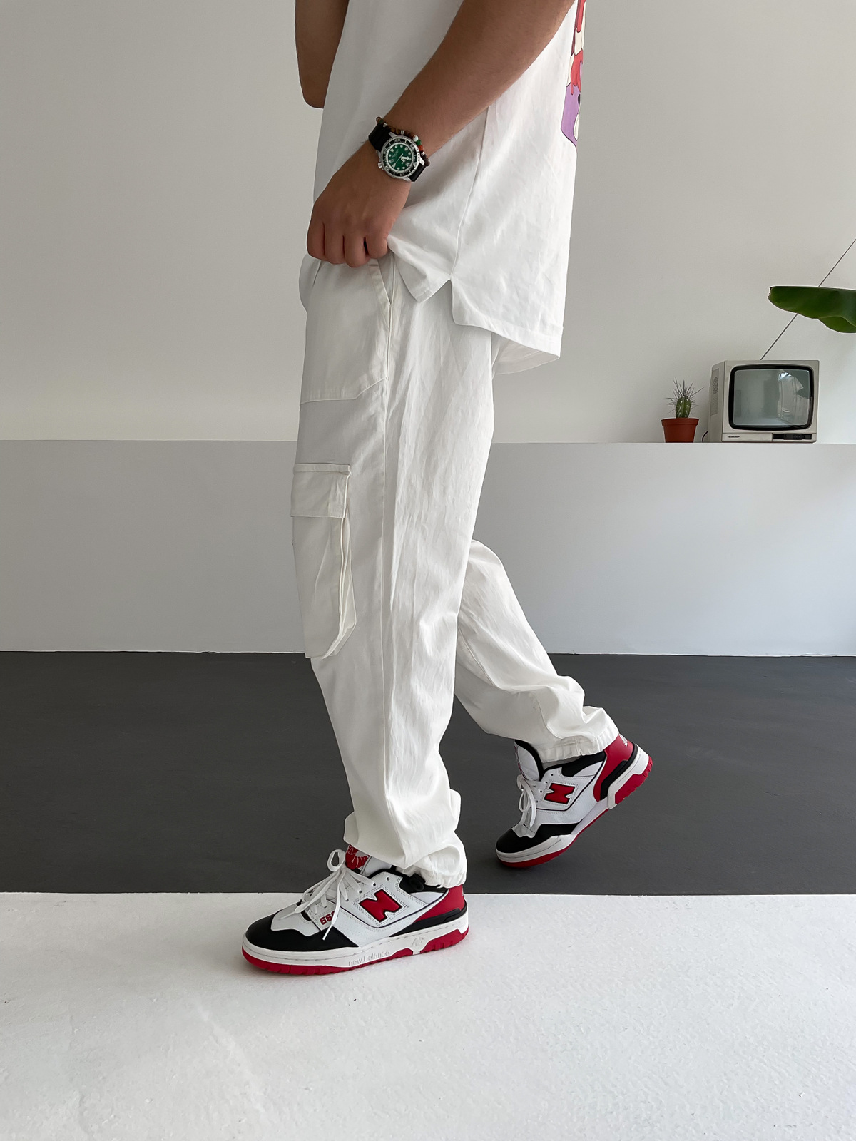 Beyaz Stoper Paça Kargo Pantolon GJ-14798