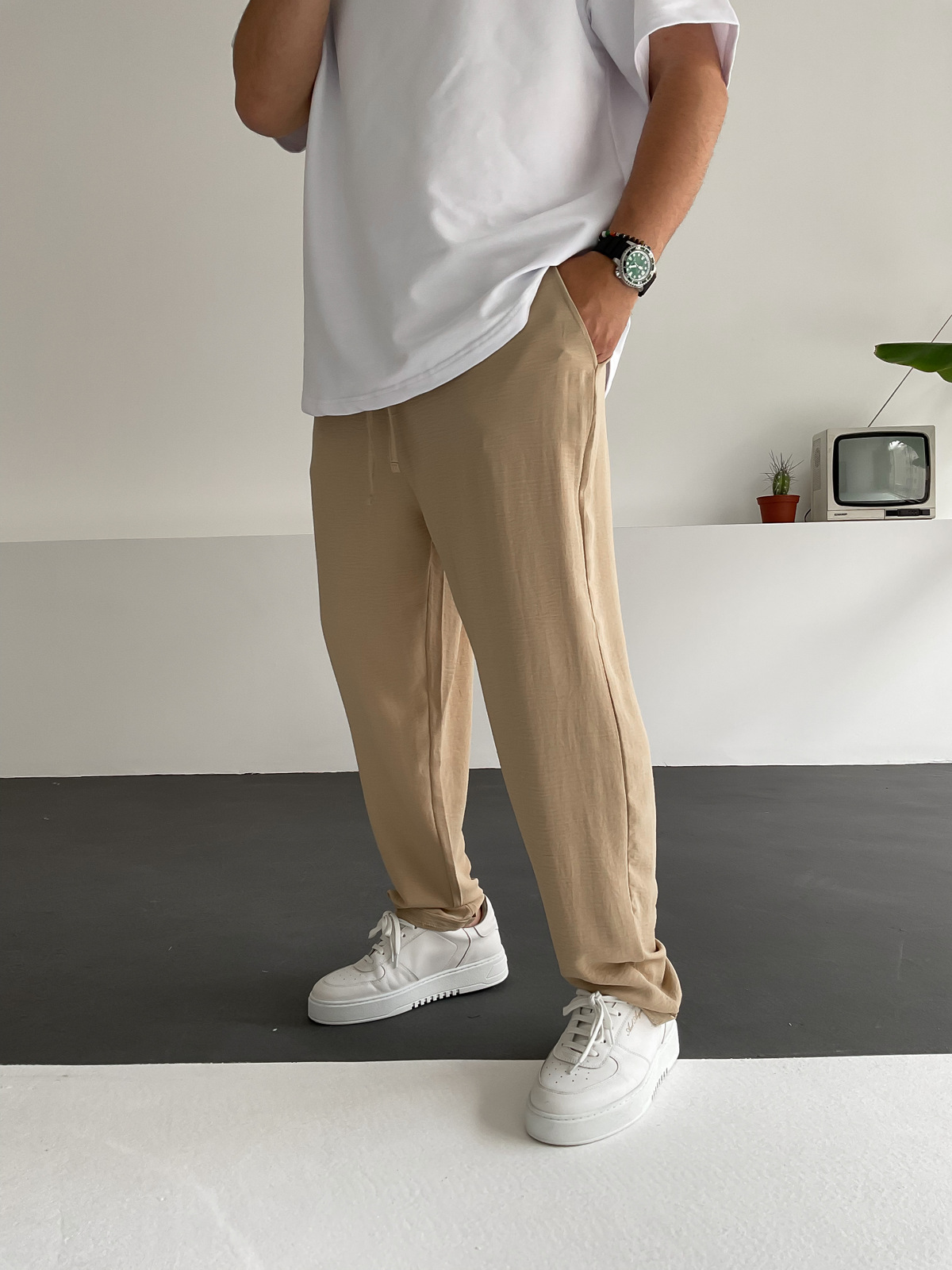 Krem Krep Kumaş Pantolon V-22-339