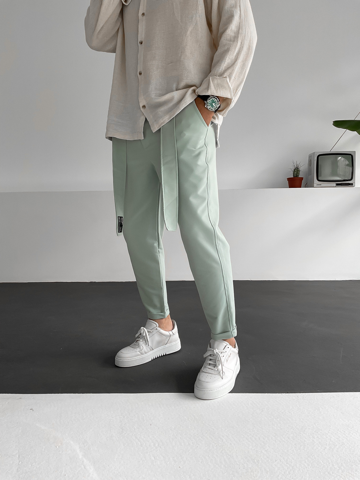 Mint Yeşili Kemer Detaylı Pantolon K-912